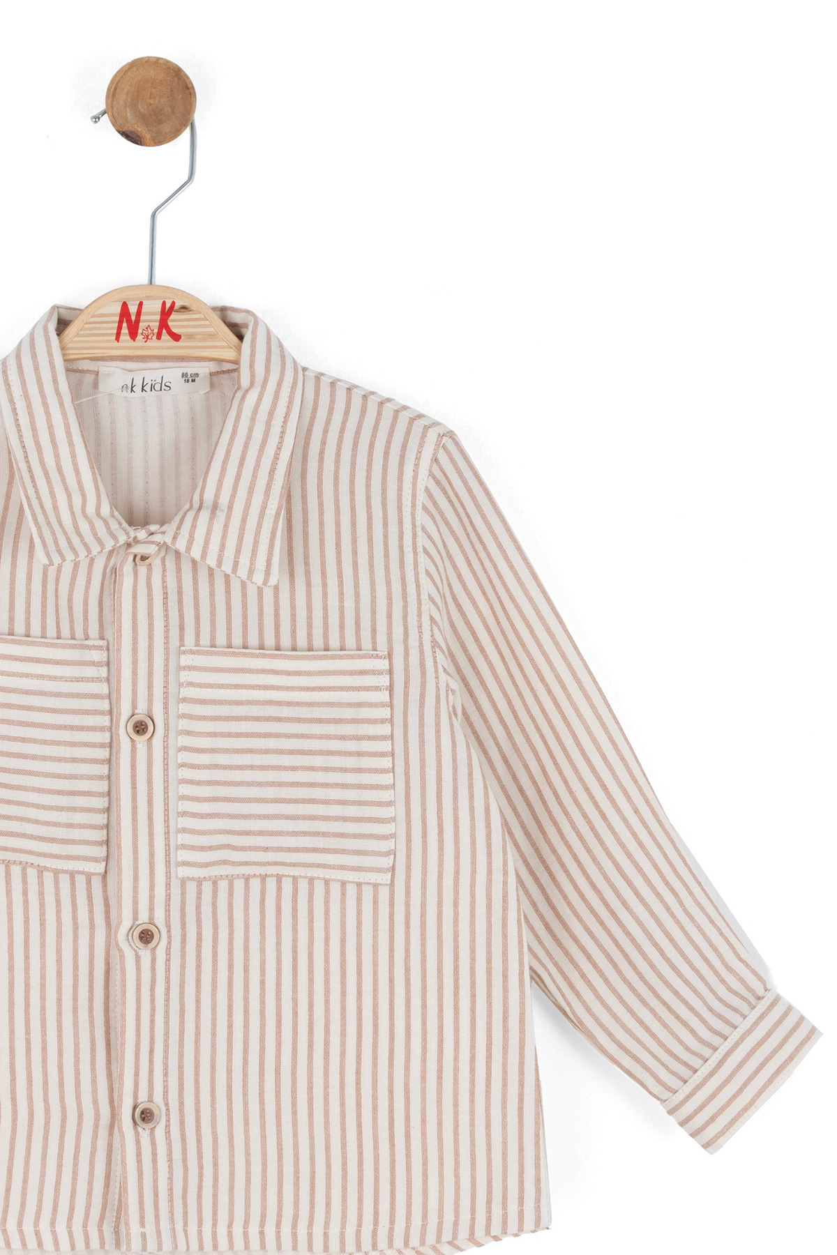 NK Erkek Bebek Uzun Kollu Çizgili Gömlek 1-4 Yaş Krem fotoğrafı 3 (önizleme)