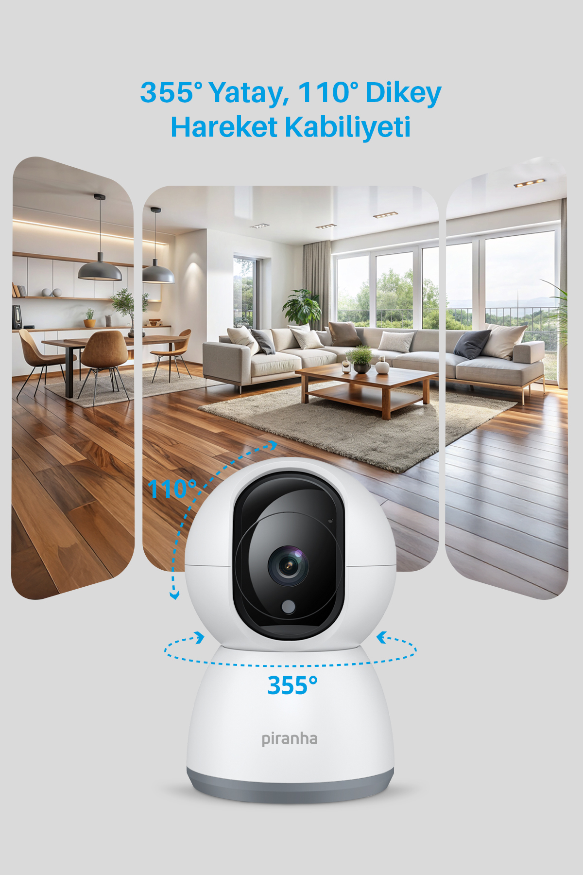 Piranha 9927 WiFi Akıllı Ev Kamerası 360° 1080p 3MP Tuya Gece Görüşlü Geniş Açı Güvenlik Kamerası fotoğrafı 4 (önizleme)