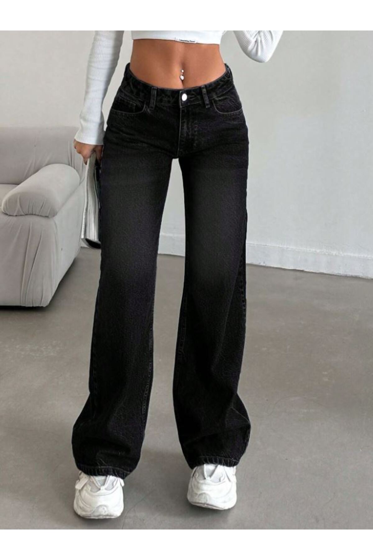 Noxter  Kadın Düşük Bel Geniş Paça Wide Leg Jean Pantolon - Görsel 8