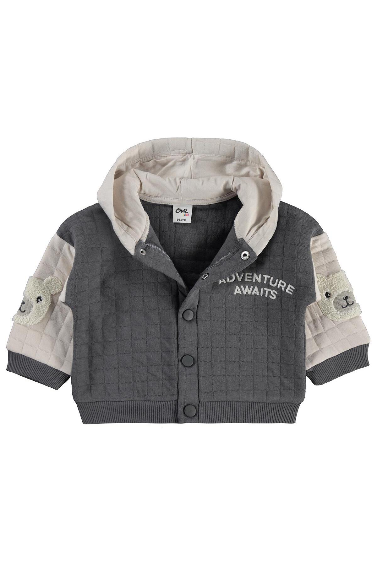 Civil Baby Kol Ayıcık Nakışlı 6-18 Ay Hırka - Gri 12-18 Ay fotoğrafı 2 (önizleme)
