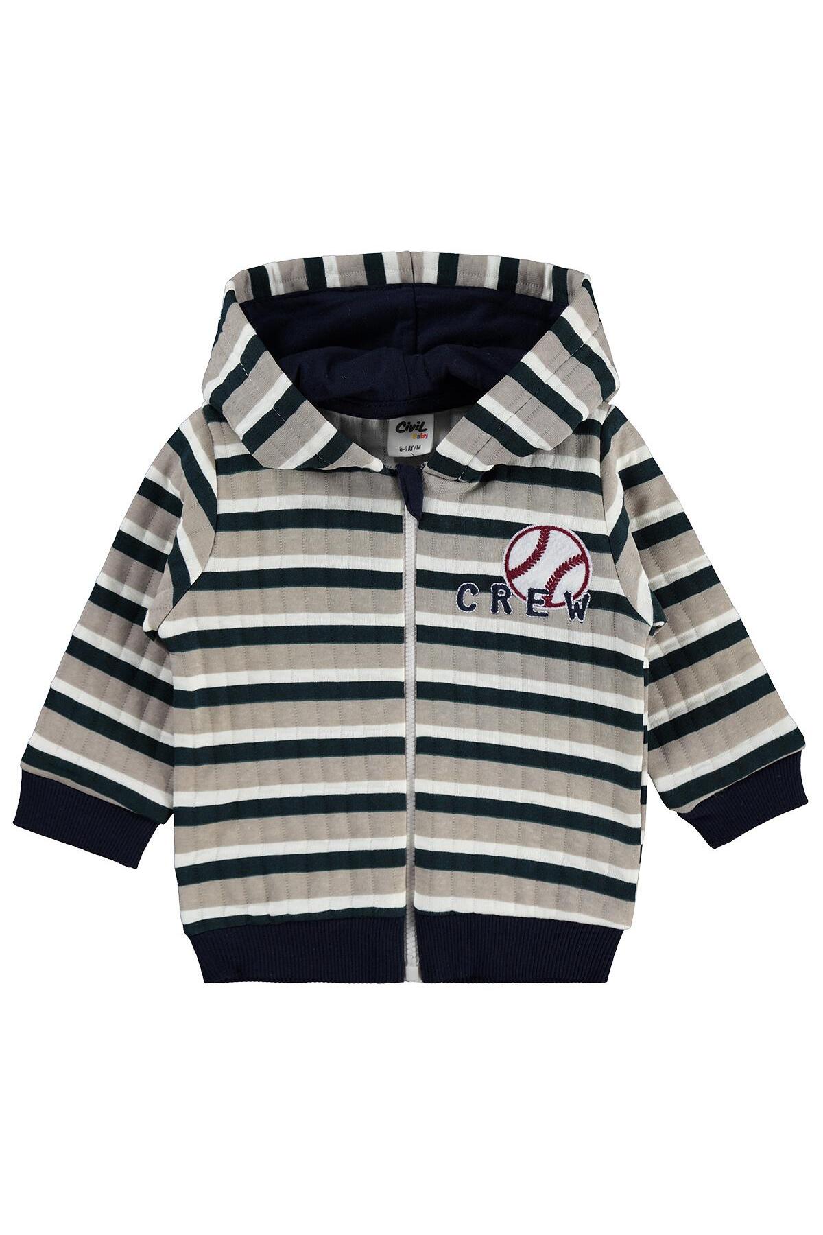 Civil Baby Crew Nakışlı 6-18 Ay Hırka - Bej 9-12 Ay fotoğrafı 2 (önizleme)