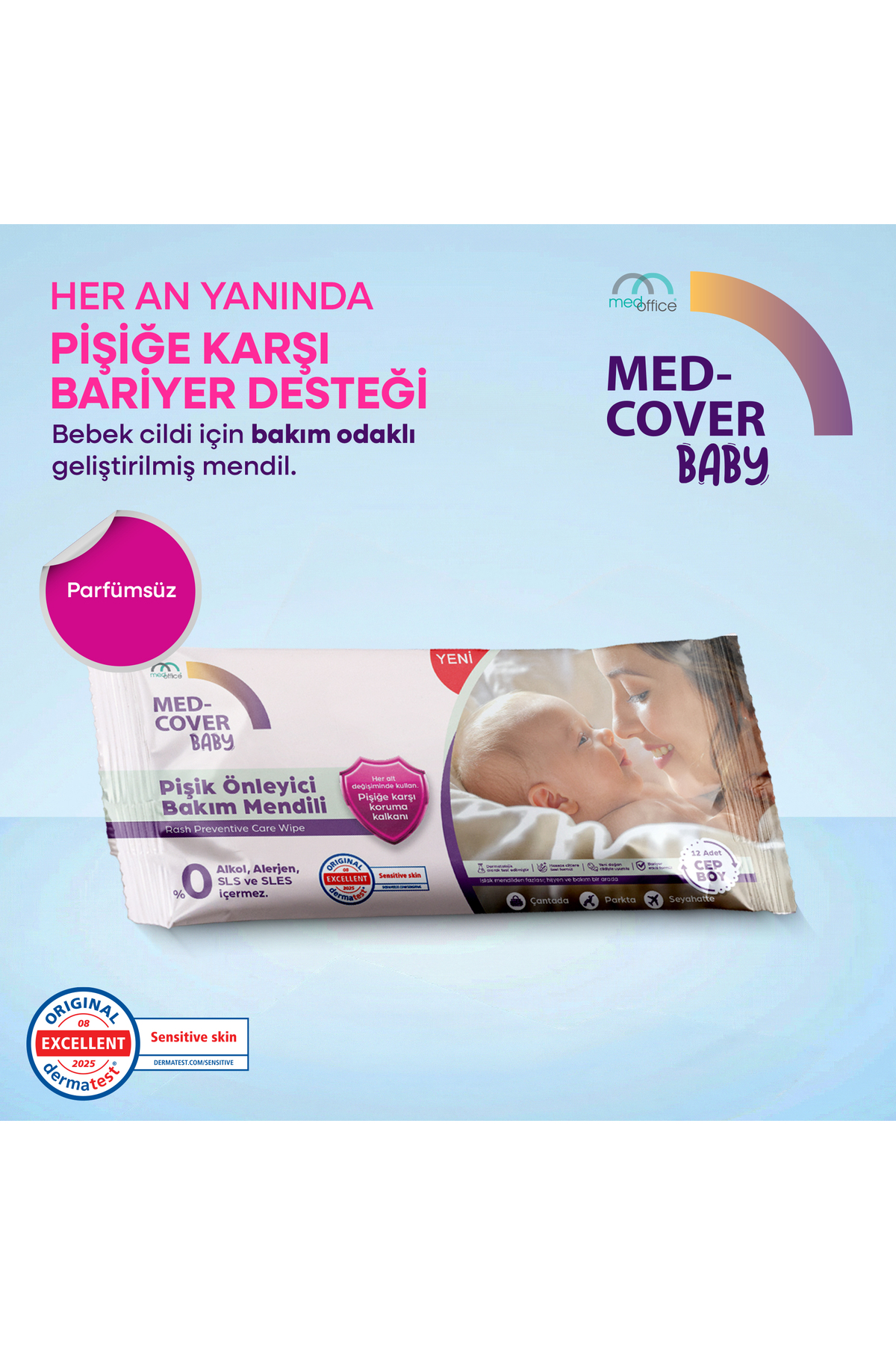 MED-COVER Baby Pişik Önleyici Bakım Mendili - Cep Boy 12'li x 12 Avantaj Paketi fotoğrafı 2 (önizleme)