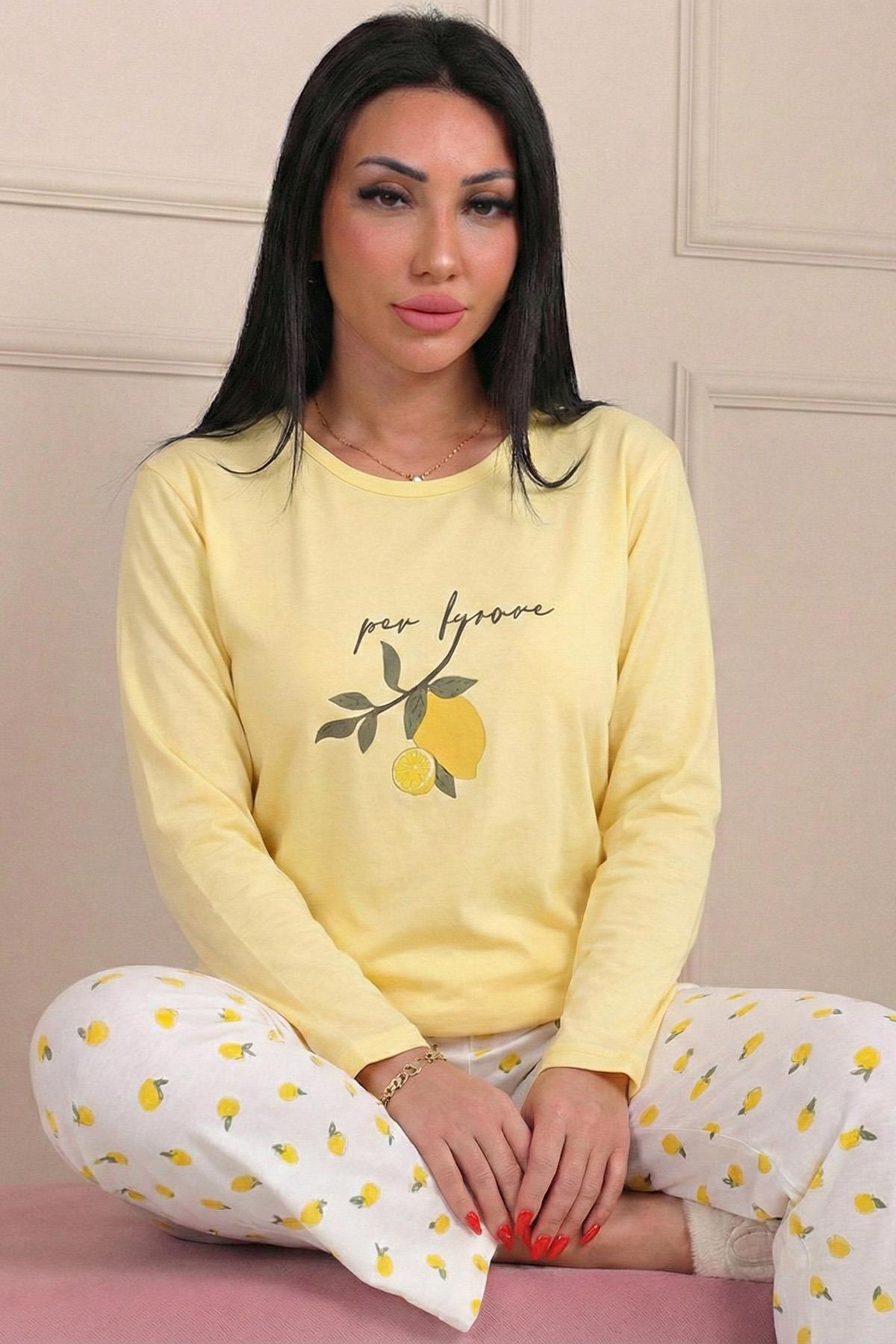 Niket Life Жіночий комплект піжами з лимонним візерунком і шістьма візерунками