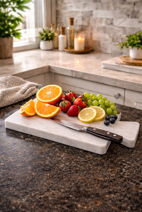 Sarıkaya Granit Beyaz Mermer Kesme Tahtası | Sunum Tabağı