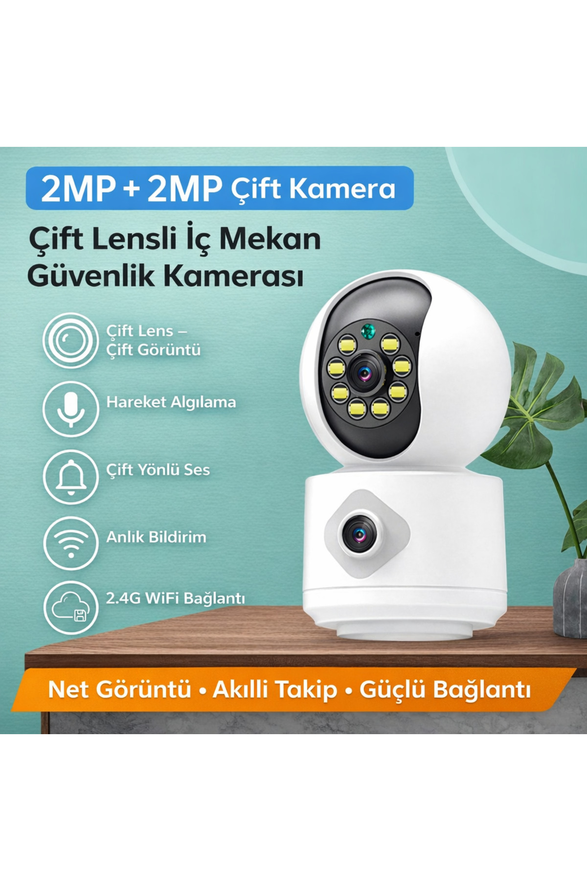 qasul Çift Kameralı 360 WiFi Güvenlik Kamerası Ev Ofis İçin Güçlü Güvenlik Uzaktan İzleme Hareket Sensörlü fotoğrafı 3 (önizleme)
