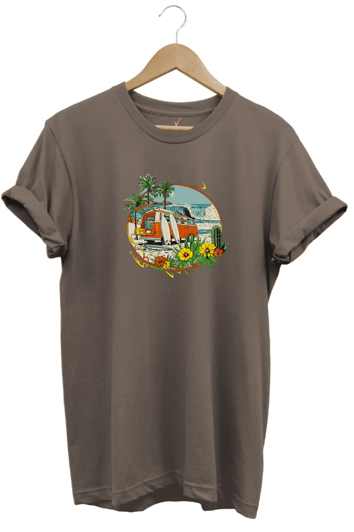 Outdoor Camping Caravan Surf Printed 100% Cotton Basic Regular Fit Crew Neck T-shirt