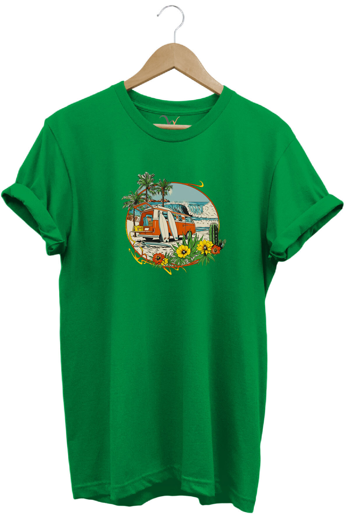 Outdoor Camping Caravan Surf Printed 100% Cotton Basic Regular Fit Crew Neck T-shirt