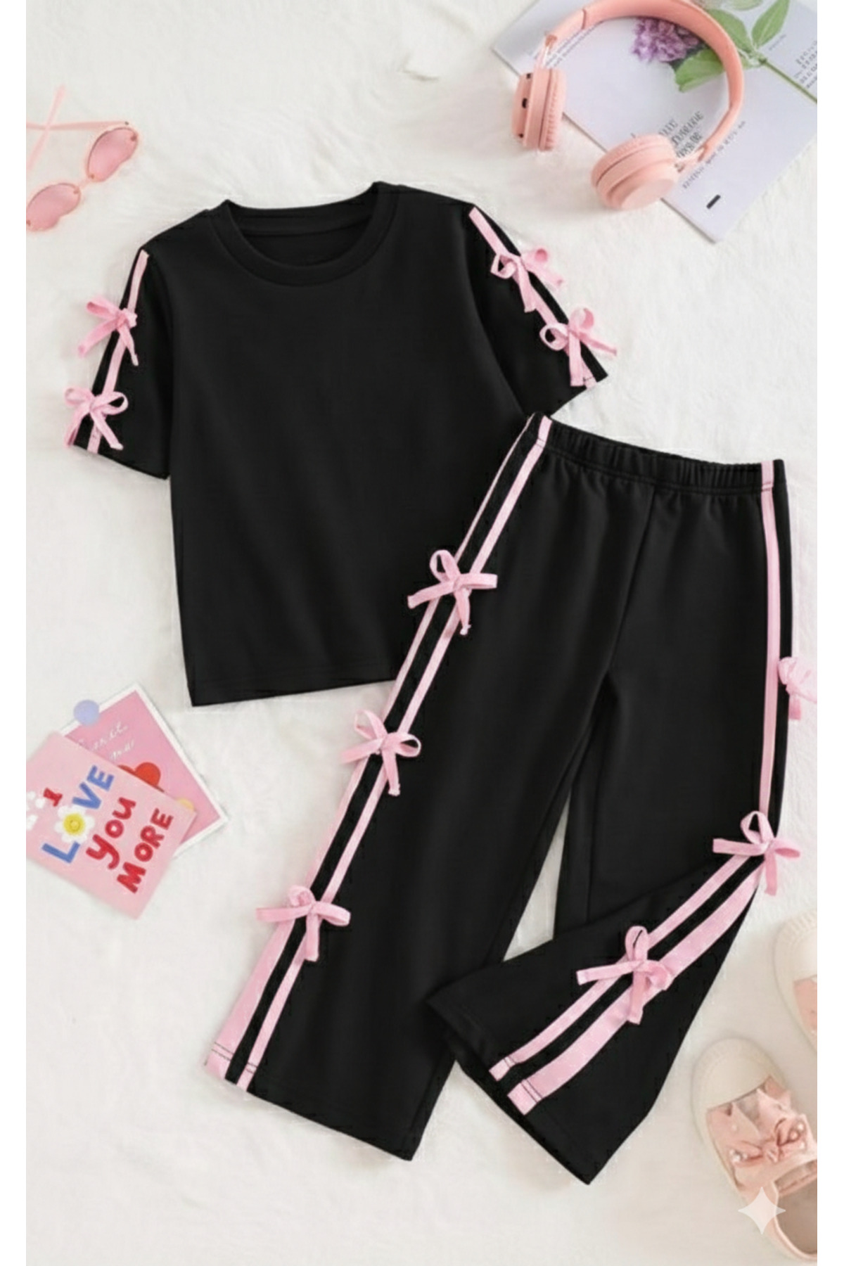 uyguntarz Set de 2 piese pentru fete: tricou cu detalii cu panglică și fundă ...