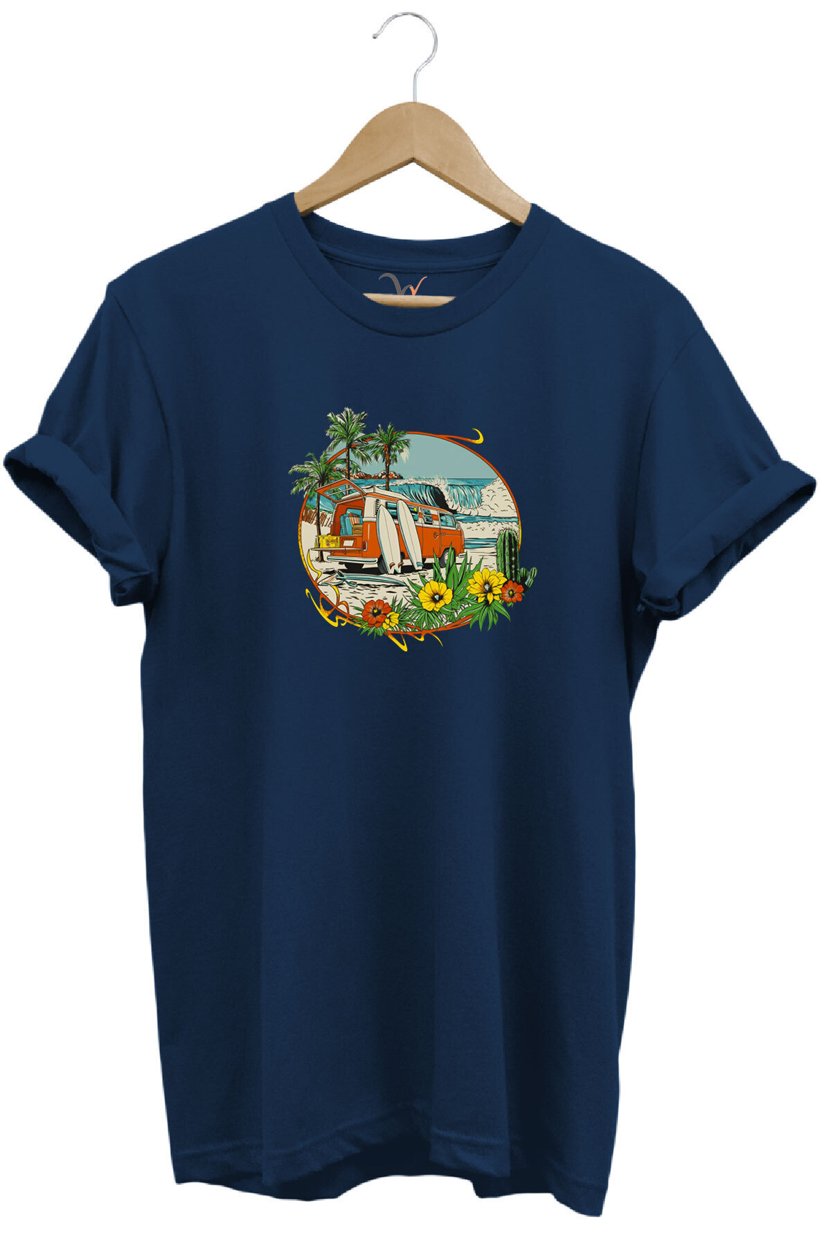 Outdoor Camping Caravan Surf Printed 100% Cotton Basic Regular Fit Crew Neck T-shirt