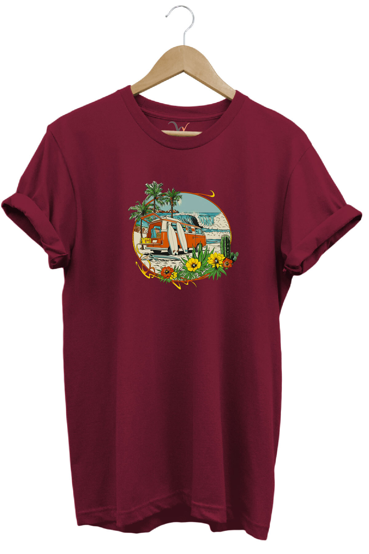 Outdoor Camping Caravan Surf Printed 100% Cotton Basic Regular Fit Crew Neck T-shirt