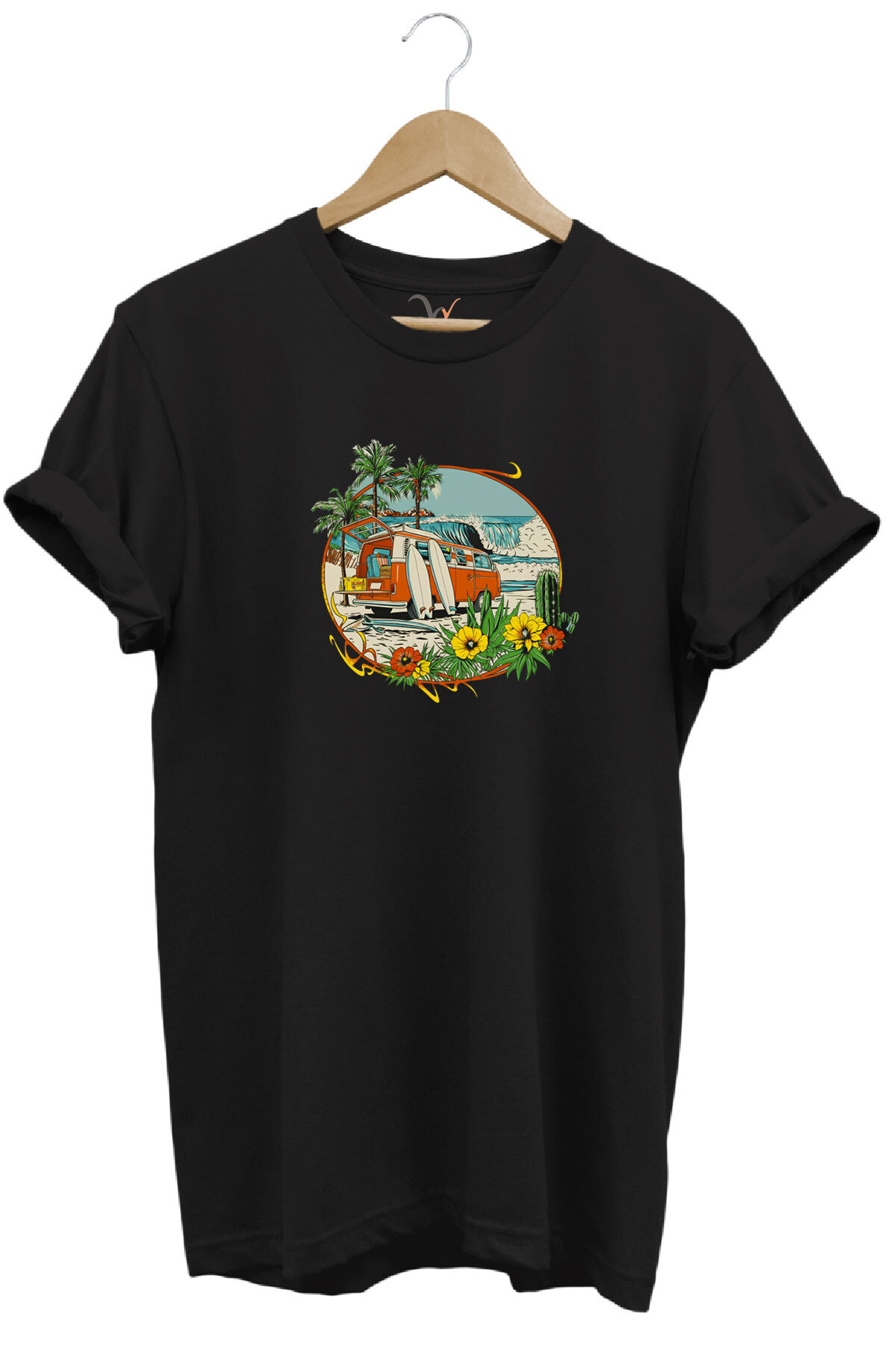 Outdoor Camping Caravan Surf Printed 100% Cotton Basic Regular Fit Crew Neck T-shirt