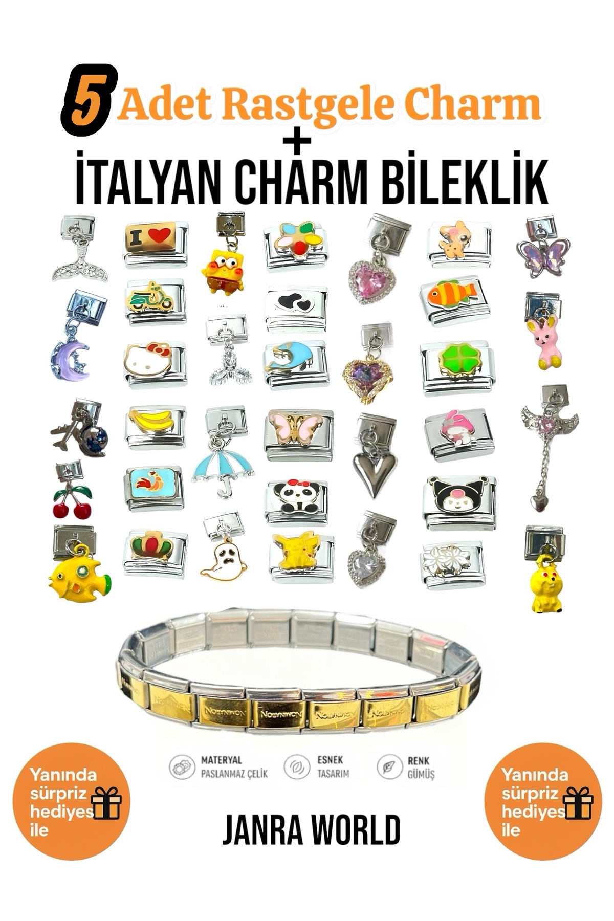 5Pcs Random Charm + Italian Charm Bracelet Set | With Surprise Gift