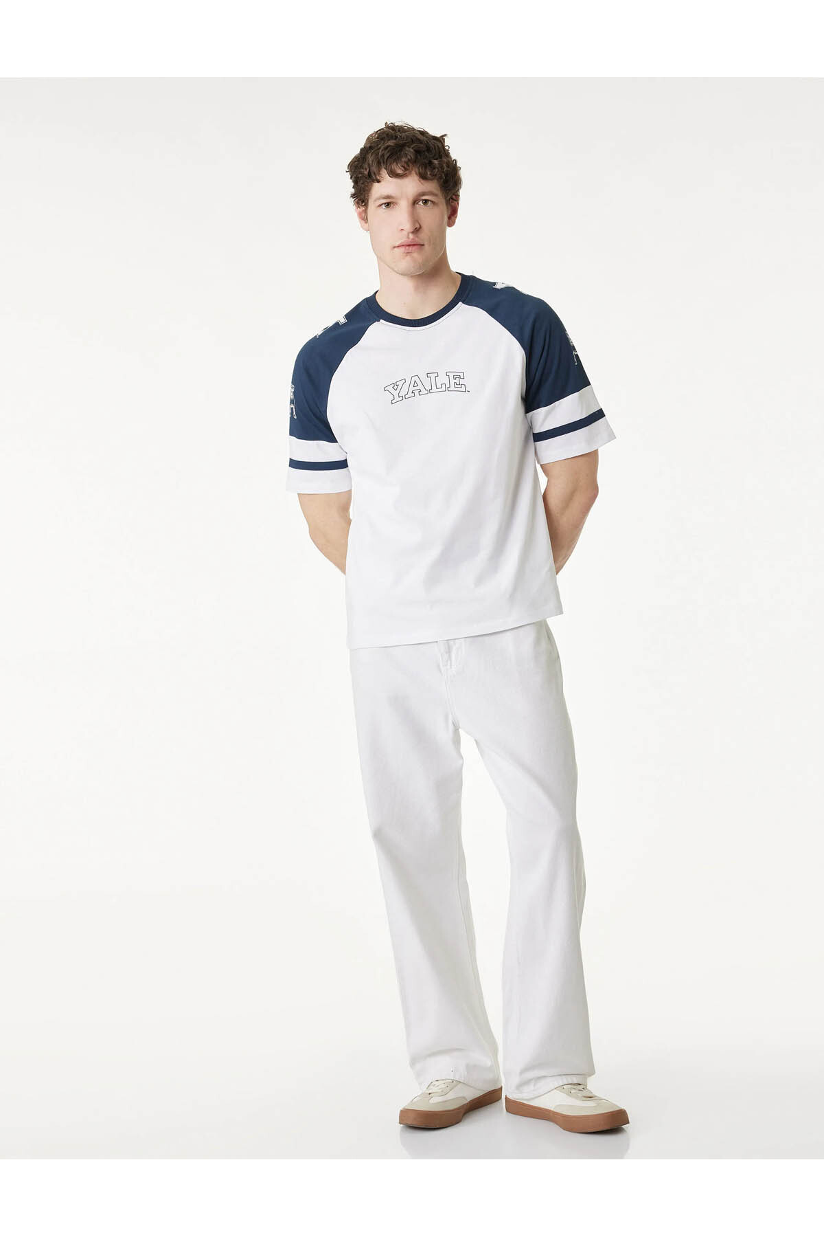 Printed Yale Licensed White Men's T-Shirt 6SAM10033MK
