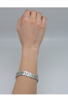 Shine Çelik Takı&Aksesuar Yaprak Desenli Kelepçe Çelik Bileklik