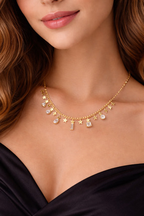 Zeraf Takı Zeraf Altın Renk Yıldız Figürlü Zİrkon Taşlı Charm Kadın Kolye