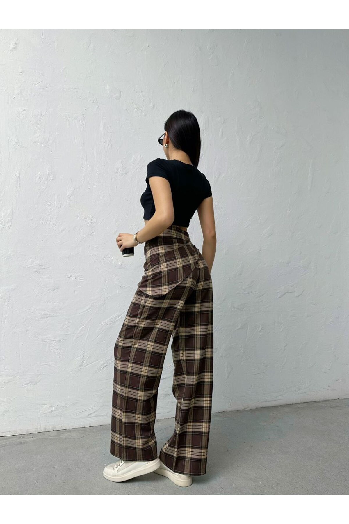 D'RECCY  KADIN FULAR DETAYLI TAİLORED FİT EKOSE PANTOLON - Görsel 5