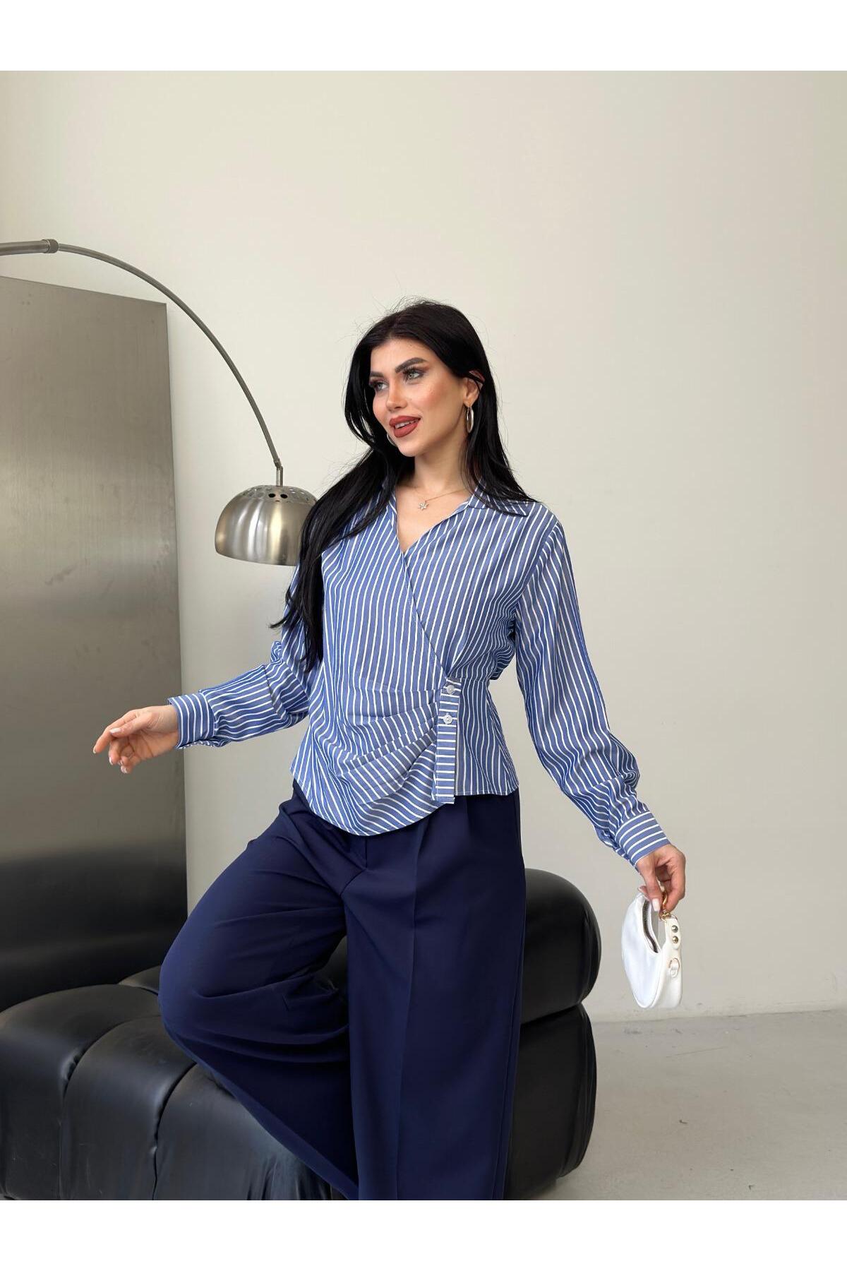 Captival  Kadın Çizgili Yandan Bağlamalı Gömlek - Görsel 6