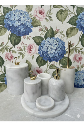 mermer home dekorasyon KUĞU KULP DESENLİ GRİ TONLU BEYAZ MERMER 7Lİ BANYO SETİ