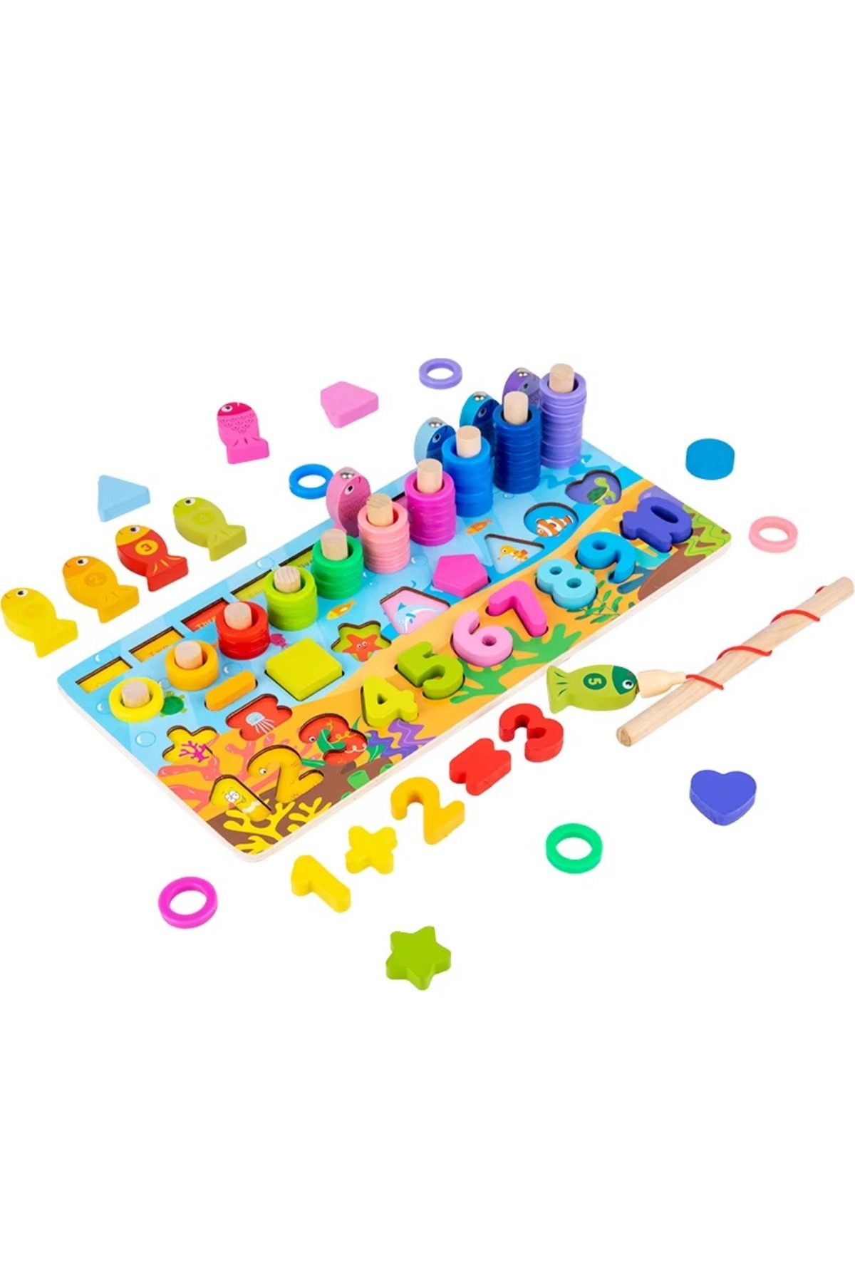 Wooden Montessori Fishing Game, Number Matching and Shape Placement Educational Toy