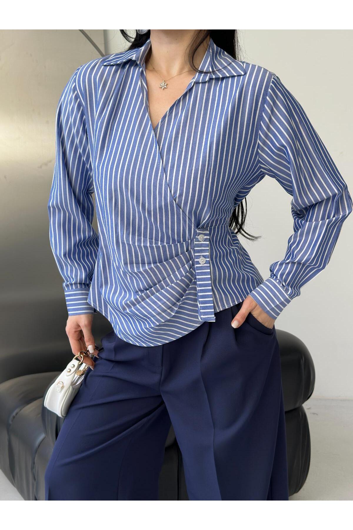 Captival  Kadın Çizgili Yandan Bağlamalı Gömlek - Görsel 2