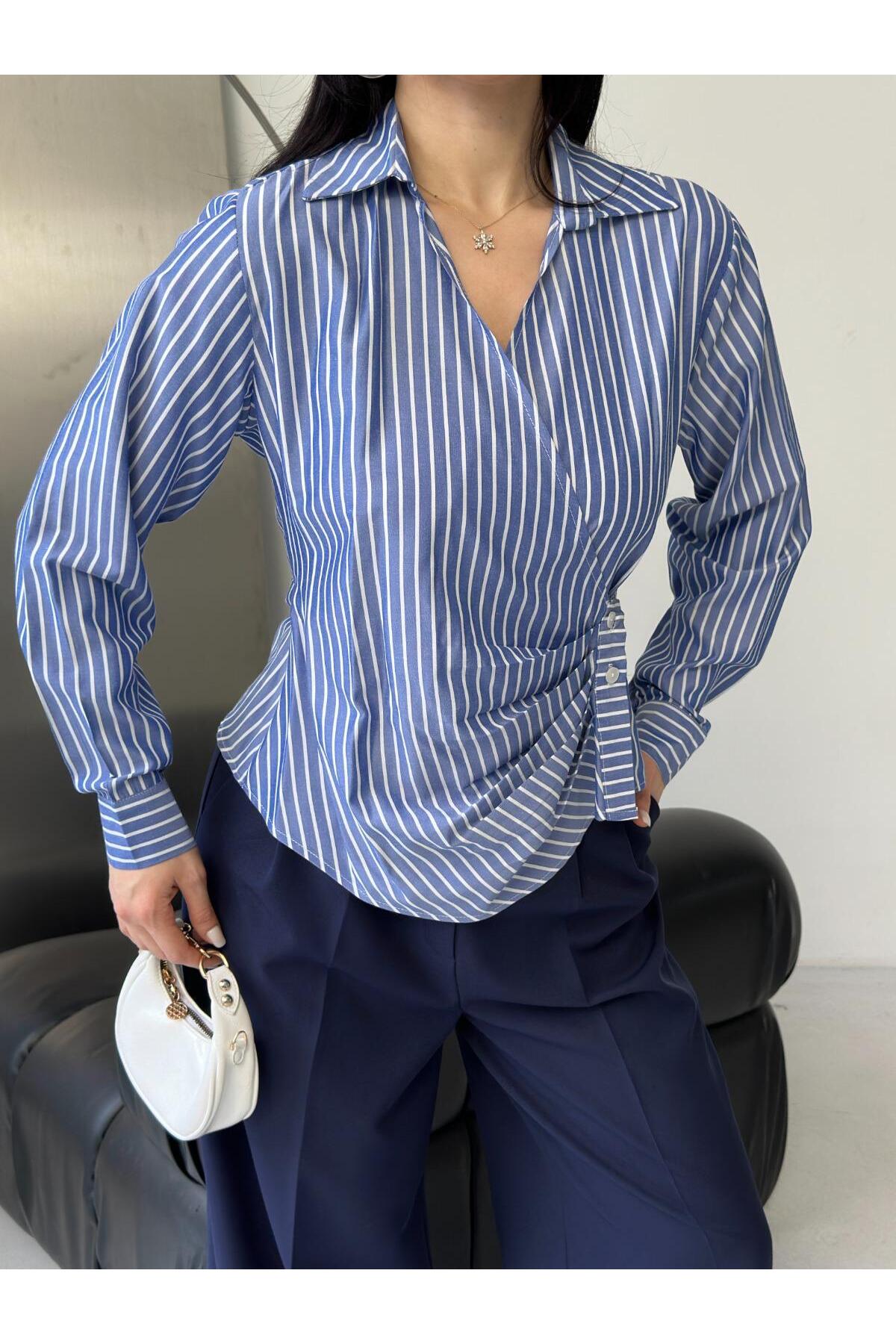 Captival  Kadın Çizgili Yandan Bağlamalı Gömlek - Görsel 3
