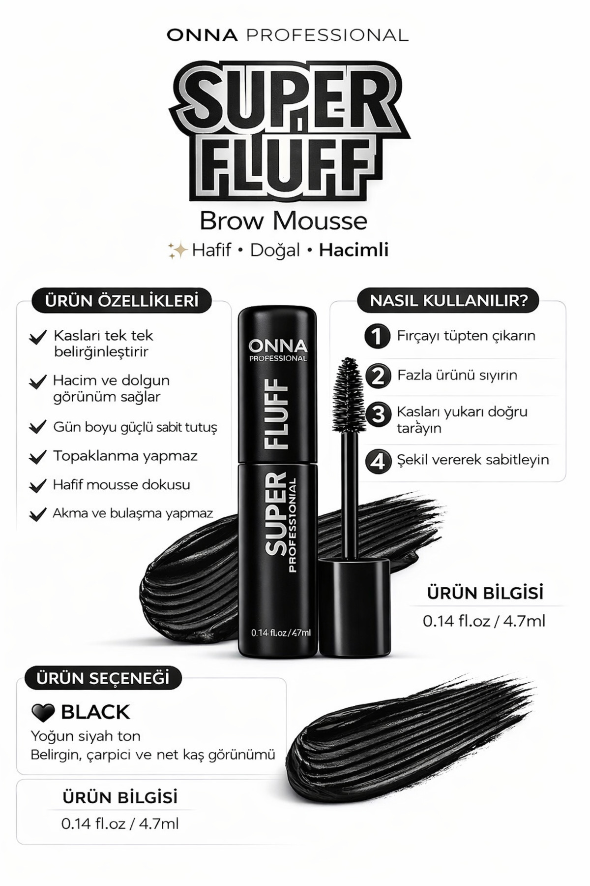 Sibelon Super Fluff Kaş Maskarası – Hacim & Sabitleyici Etkili Brow Gel 4.7 ml — مشکی Sblon-Rns312