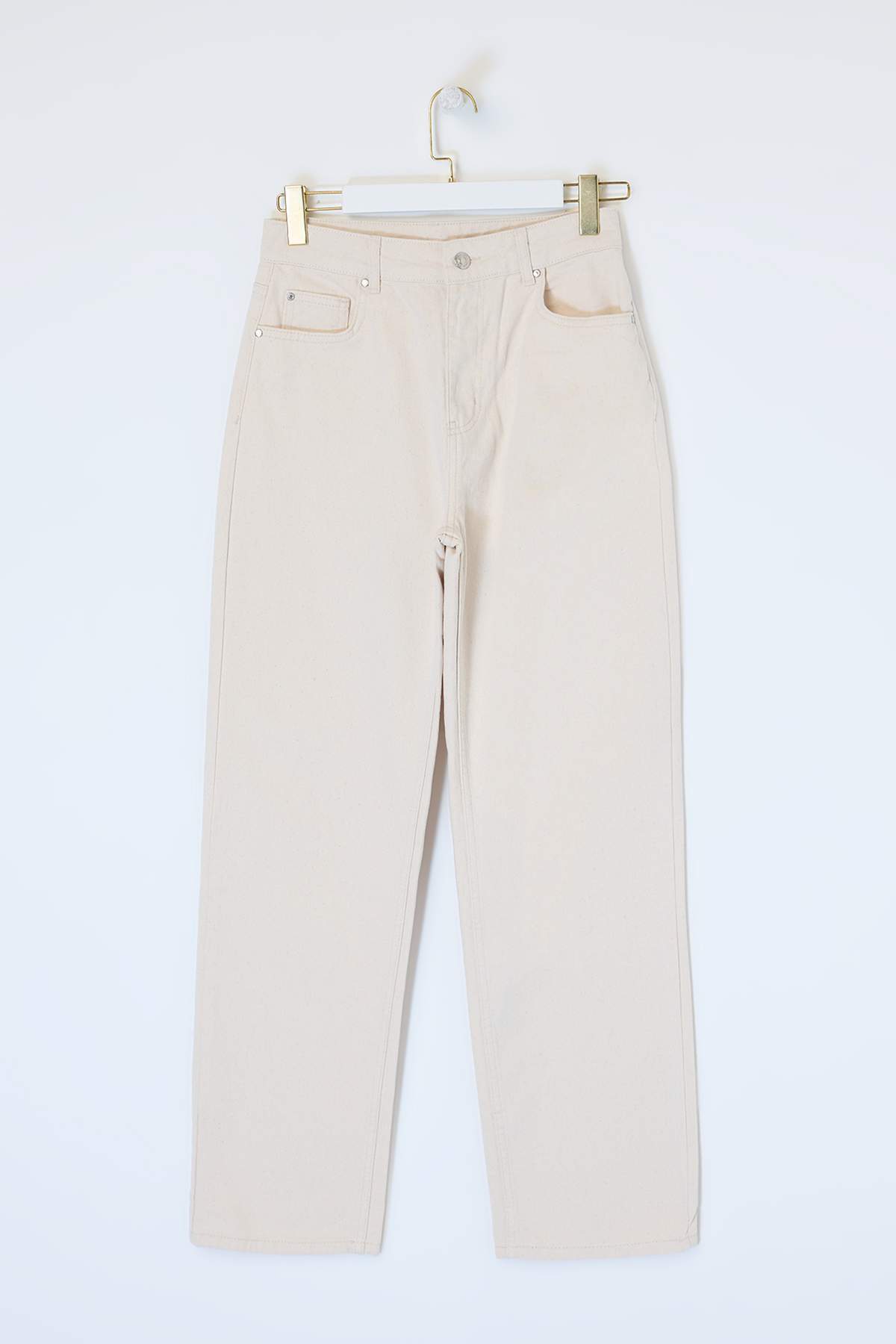 Trendyolmilla  Ekru Yüksek Bel YENİ MOM %100 Pamuk Non-Stretch Jeans TWOAW26JE00273 - Görsel 5