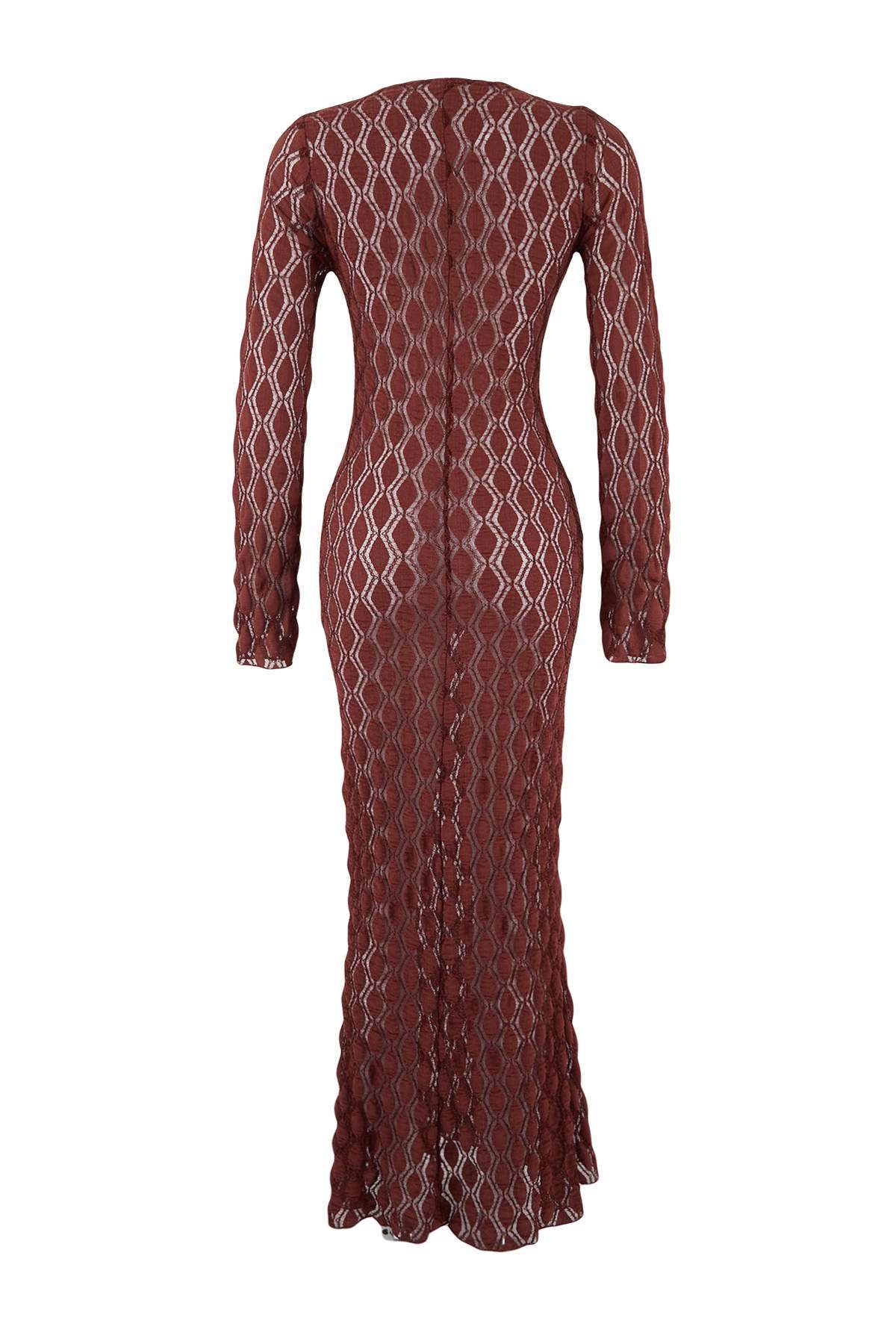 Trendyolmilla  Bordo Örme Maxi Aksesuar Detaylı Plaj Elbisesi TBESS26EL00018 - Görsel 4