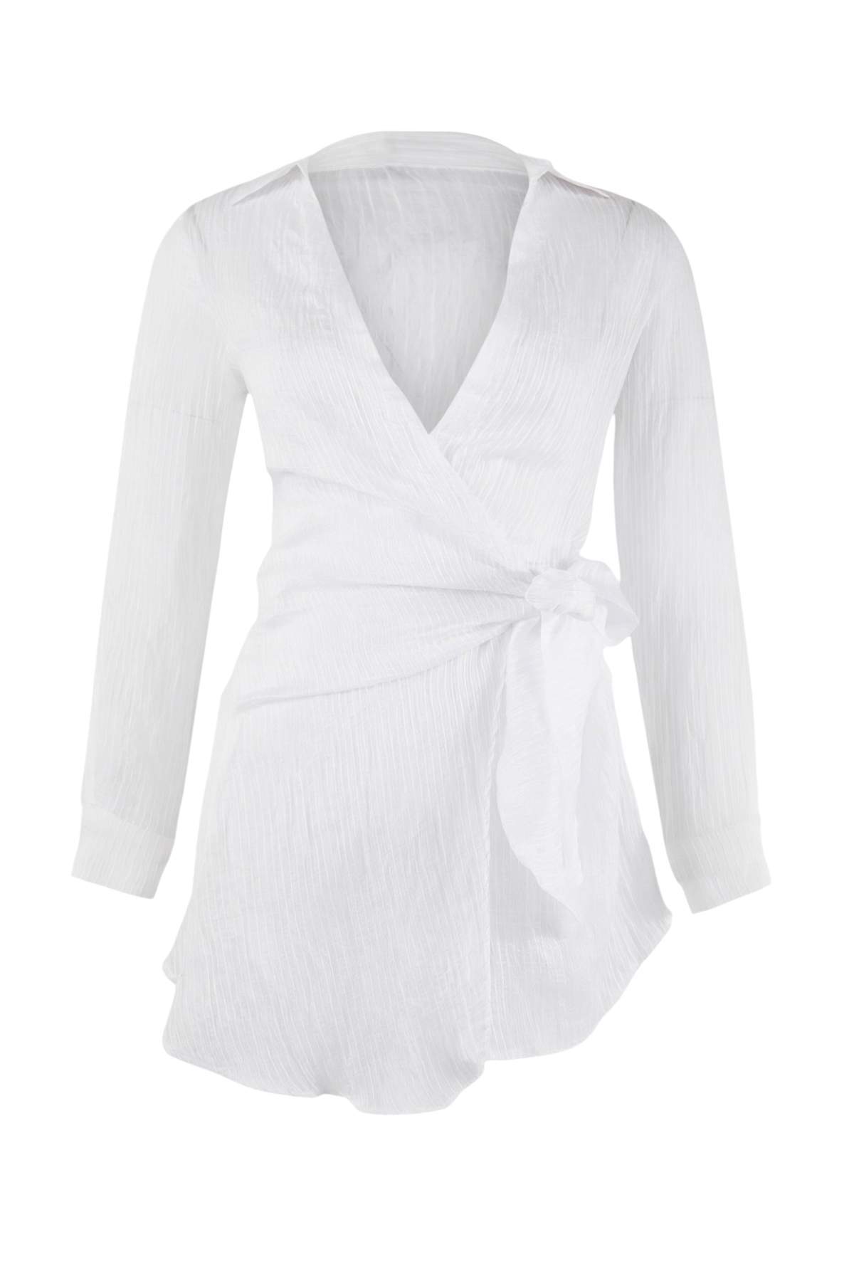 Trendyolmilla  Beyaz Dokuma Mini Regular Tül Plaj Elbisesi TBESS26EL00026 - Görsel 3