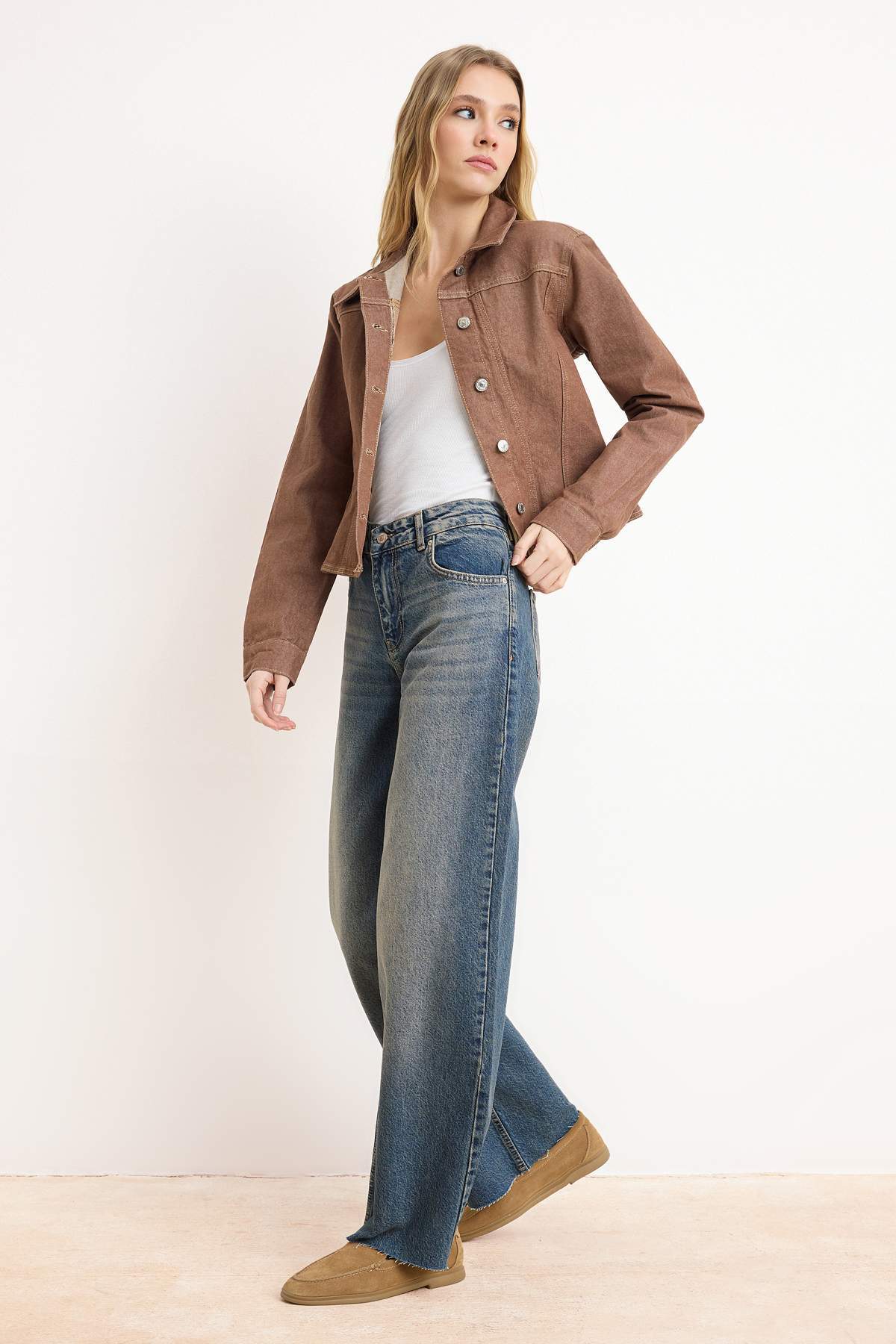 Trendyolmilla  Mavi Yüksek Bel %100 Pamuk Geniş Paça Wide Leg Jeans TWOSS26JE00013 - Görsel 2