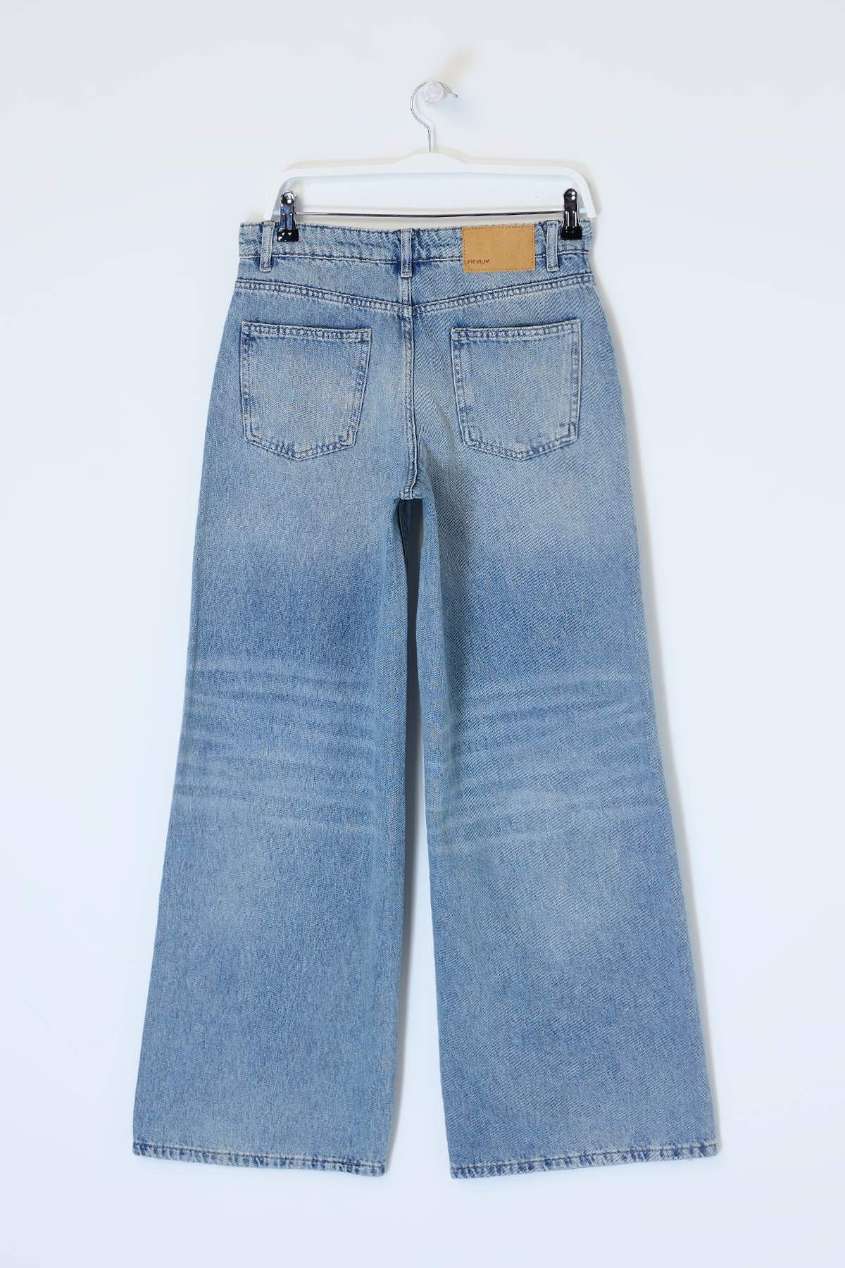 Trendyolmilla  Premium Mavi More Sustainable Özel Kumaş DÖKÜMLÜ Yüksek Bel %100 Pamuk Wide Leg Jeans TWOSS26JE00136 - Görsel 6