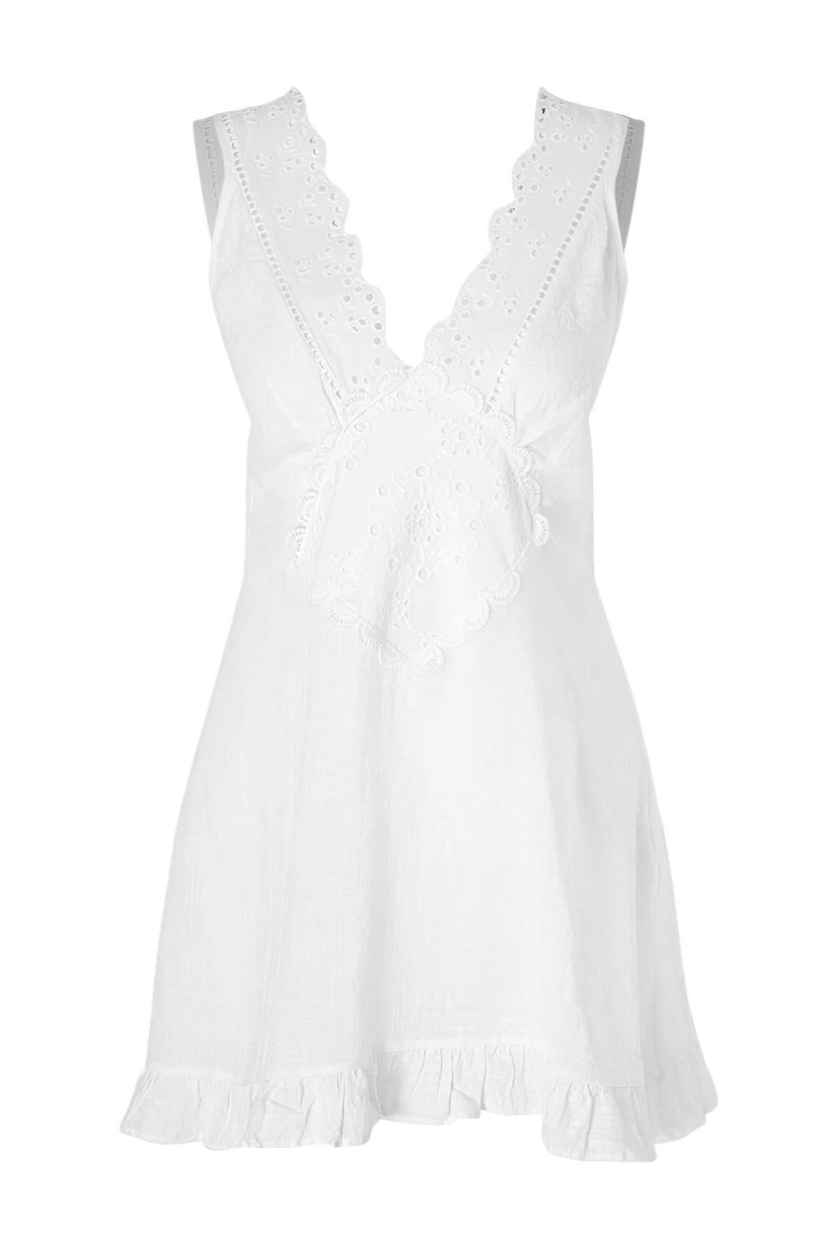 Trendyolmilla  Beyaz Dokuma Mini Brodeli 100% Pamuk Plaj Elbisesi TBESS26EL00009 - Görsel 3