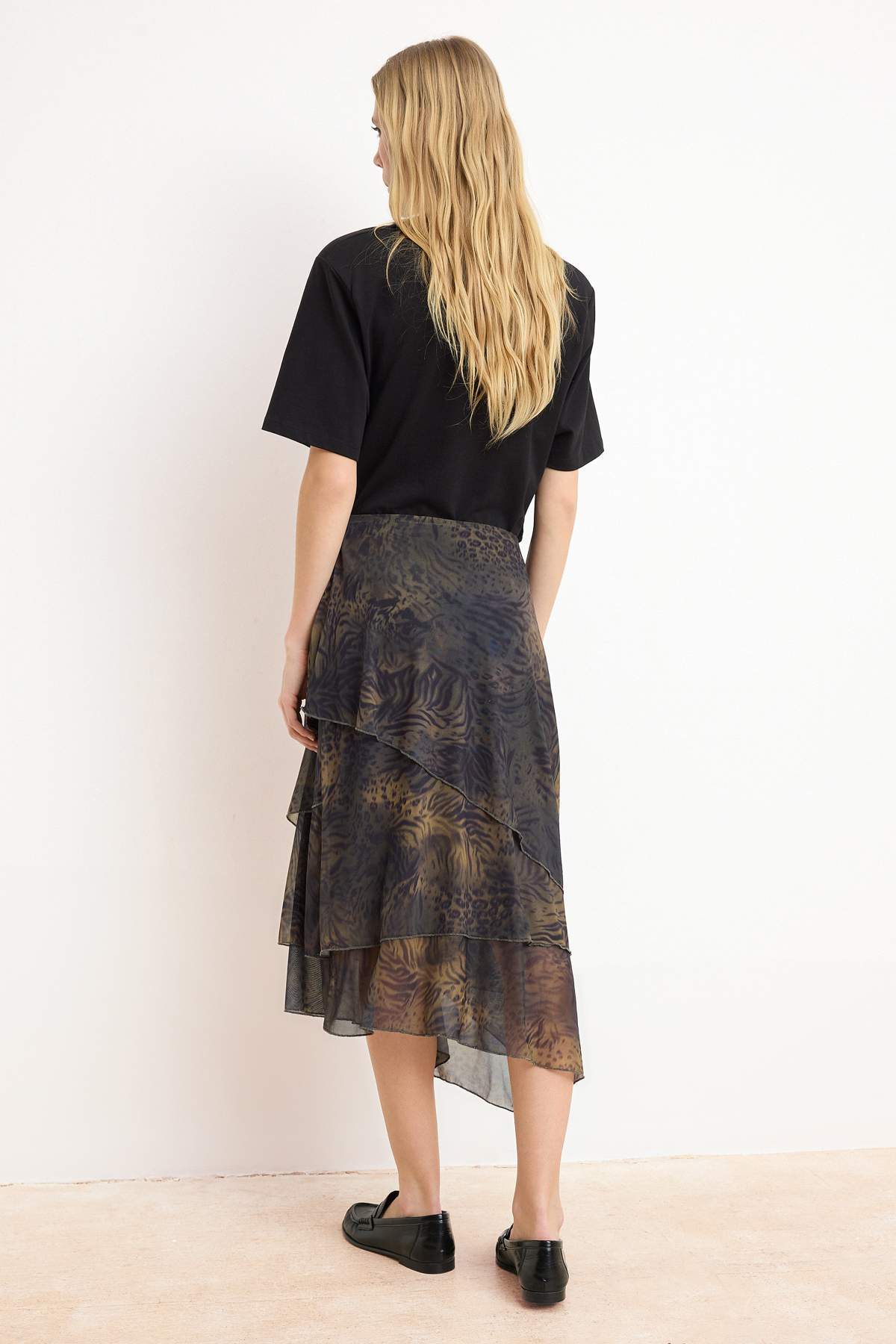 Trendyolmilla  Haki Fırfırlı Soyut Desenli Örme Etek TWOAW26ET00084 - Görsel 4