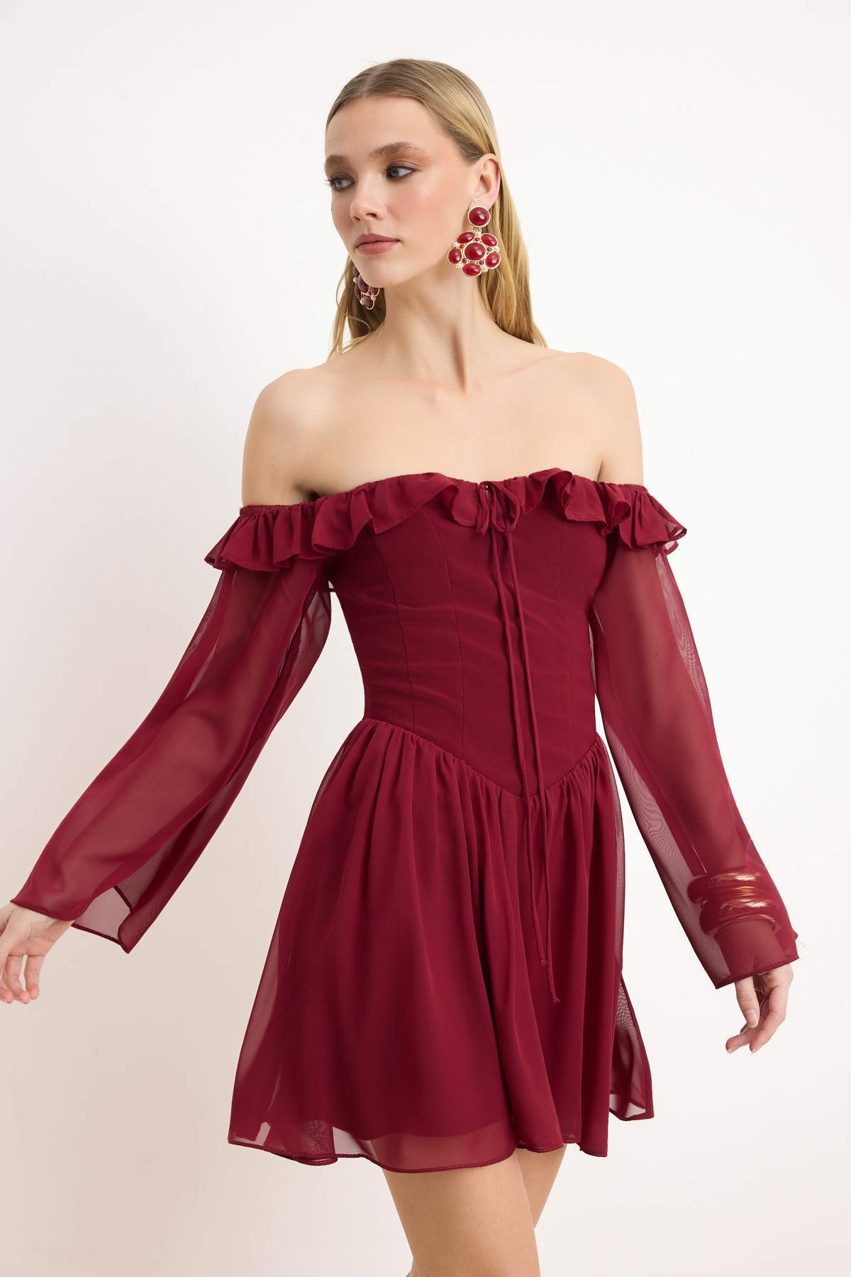 Trendyol Collection Bordo A-Kesim Wesele/Ślub Elegancka suknia wieczorowa Suk...