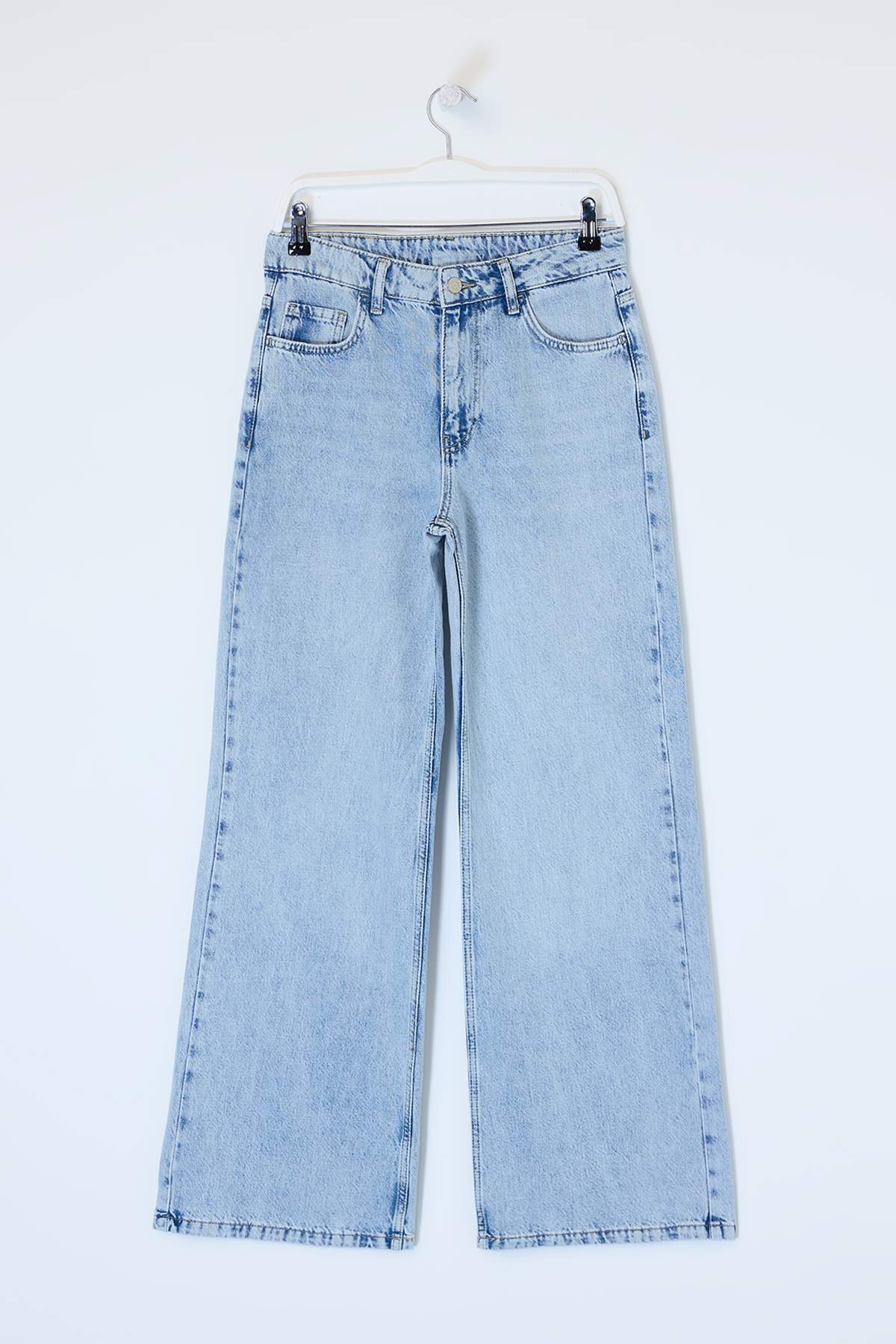 Trendyolmilla  Premium Mavi Özel Kumaş Normal Bel Uzun Boy %100 Pamuk LOOSE Wide Leg Jeans TWOSS26JE00132 - Görsel 11