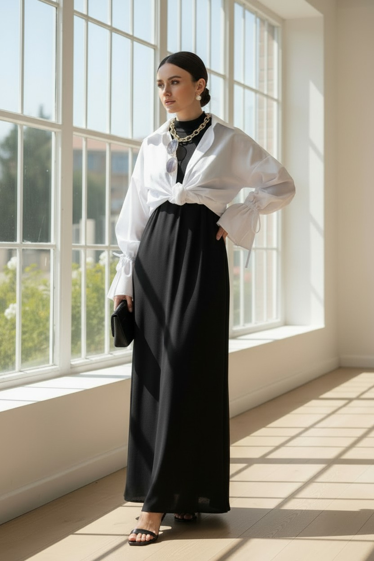 ENDAMIM  Yarım Yaka Kolsuz Rahat Kalıp Esnek Penye Kumaş Elbise Astar / Içlik - Görsel 4