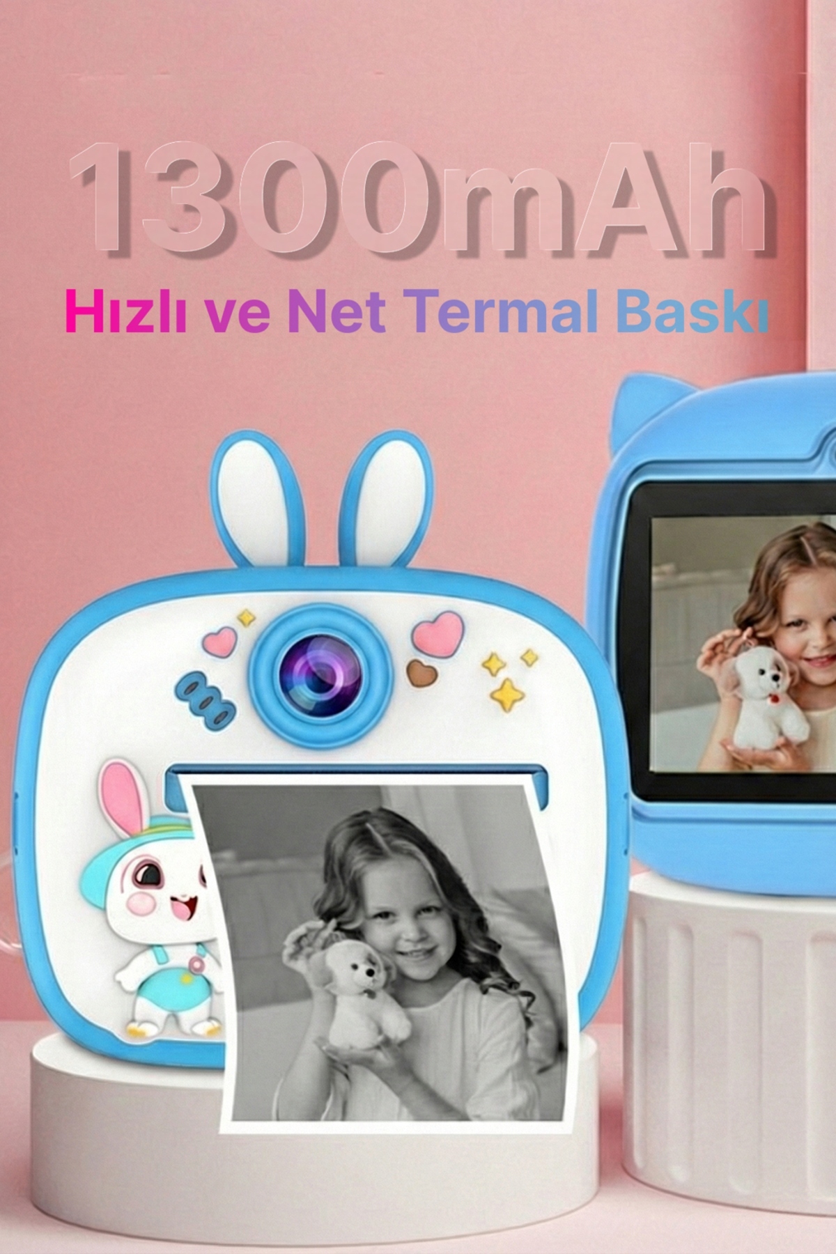 4 Berry Q7 Taşınabilir Fotoğraf Yazıcı ve Kamera BUNNY MAVİ fotoğrafı 2 (önizleme)