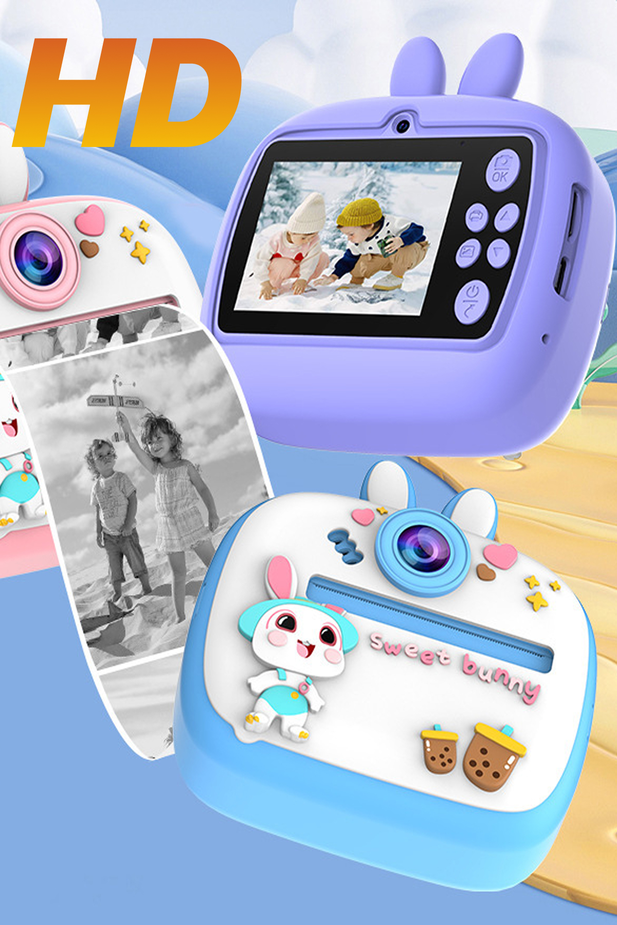 4 Berry Q7 Taşınabilir Fotoğraf Yazıcı ve Kamera BUNNY MAVİ fotoğrafı 5 (önizleme)
