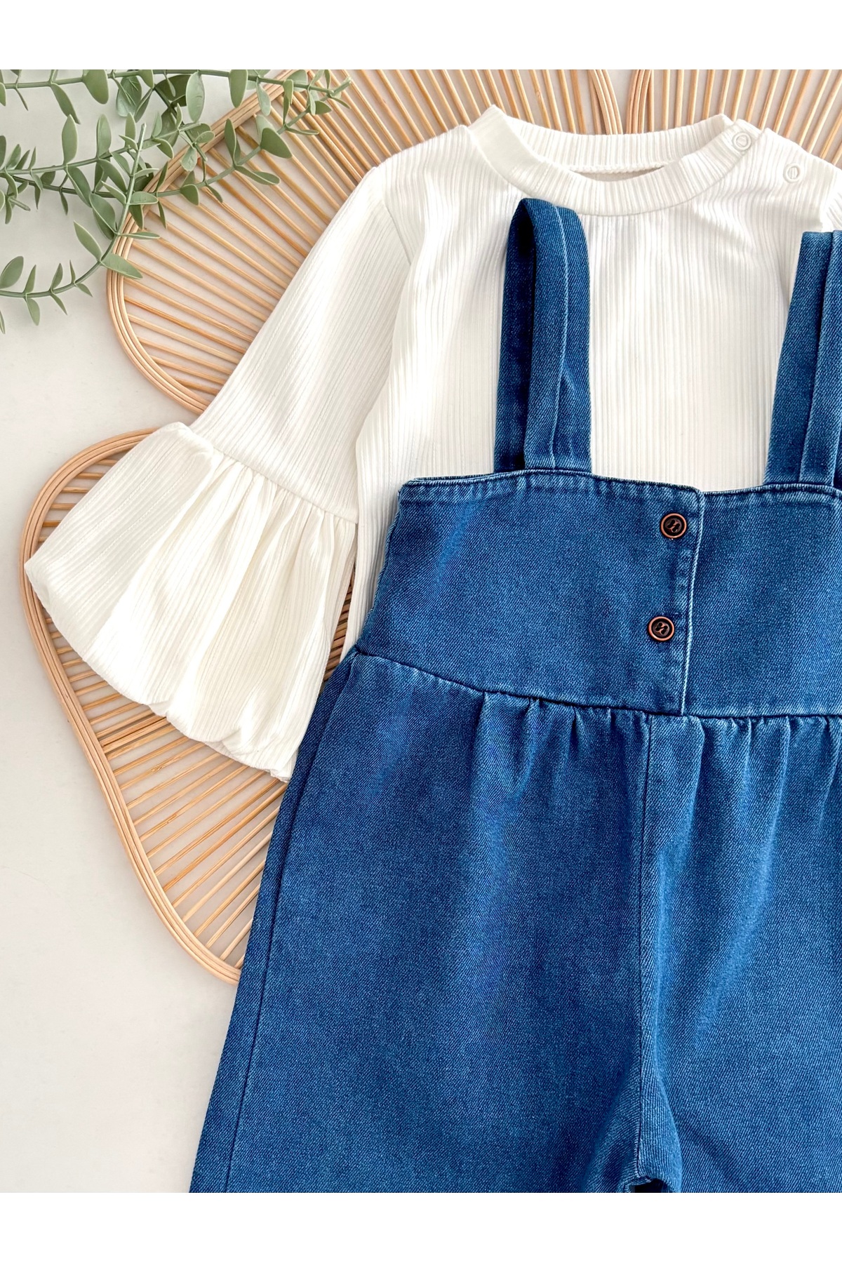 Jammybaby Palazzo Jean Kot Salopet Tulum %100 Pamuk Likralı Ribana Balon Bluz Lüks Püsküllü Kız Bebek Takım fotoğrafı 2 (önizleme)