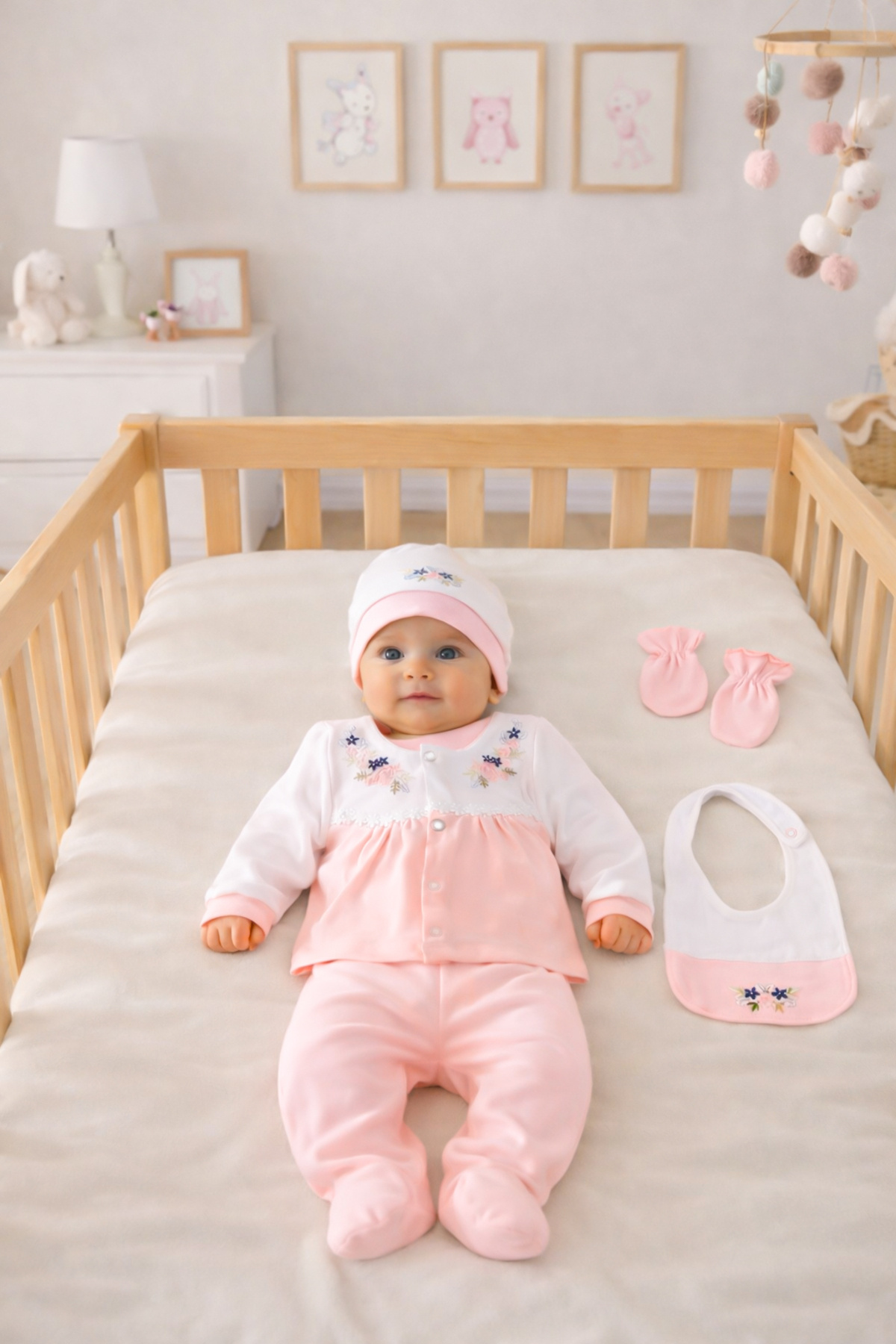 Sitilin Kız Bebek Organik Natural Somon 5’li Hastane Çıkışı %100 Pamuk Yenidoğan Seti fotoğrafı 6 (önizleme)