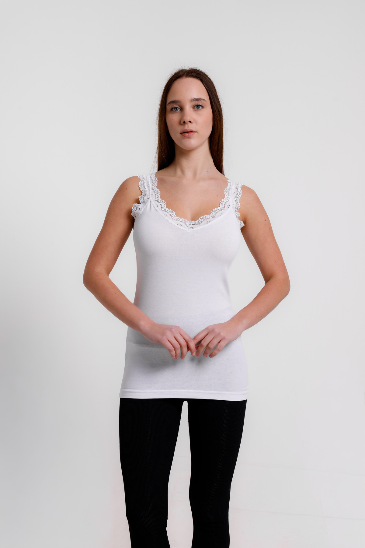 ERŞAH  Kadın Beyaz Likralı Dantelli Atlet