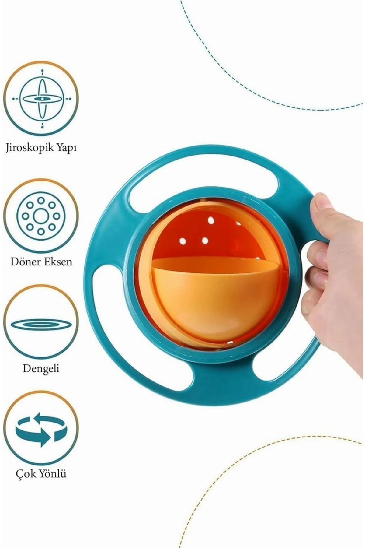 Hype Store Dökülmeyen Mama Tabağı, Evrensel 360 Derece Dönen Yemek Kabı Tabak fotoğrafı 2 (önizleme)