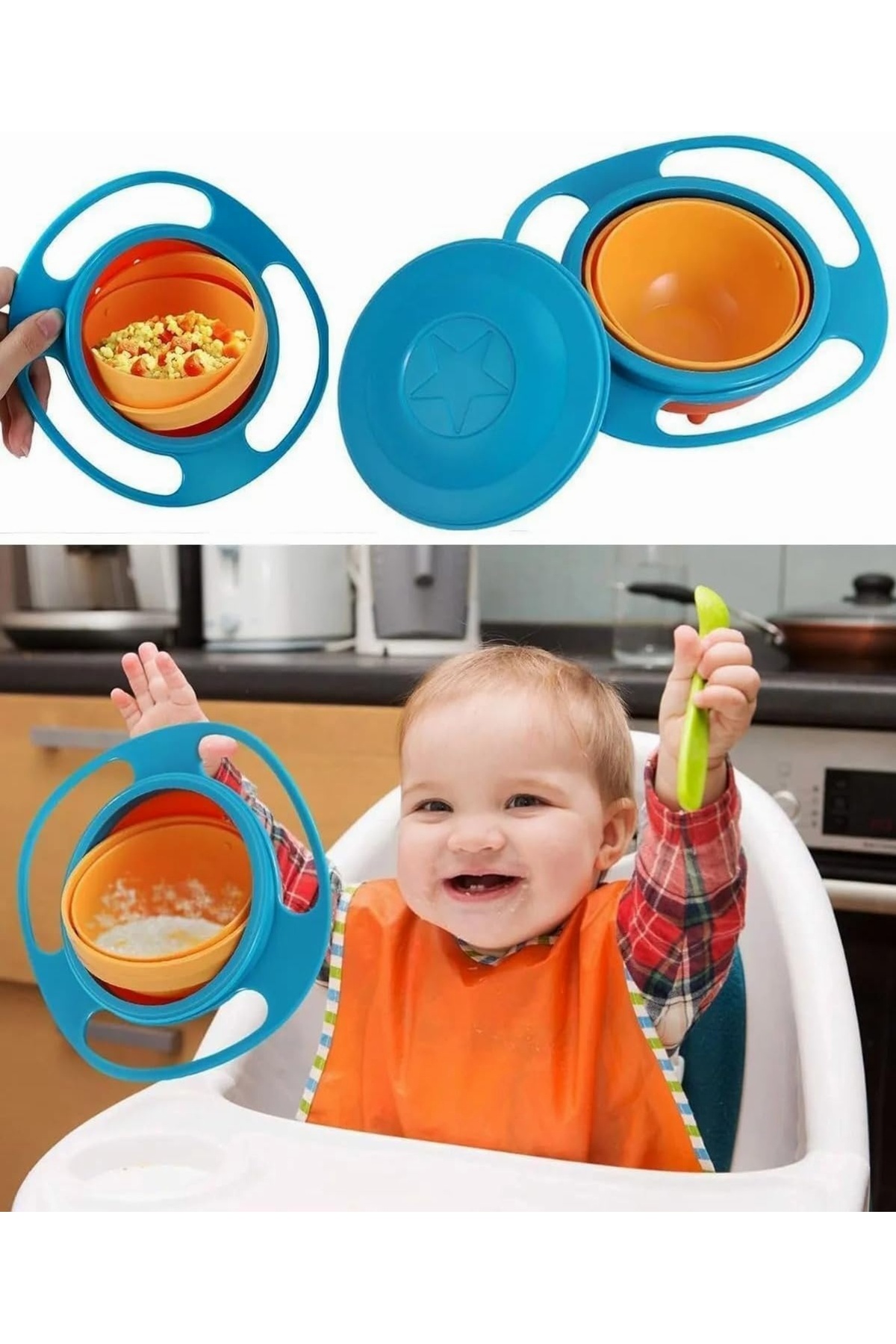 Hype Store Dökülmeyen Mama Tabağı, Evrensel 360 Derece Dönen Yemek Kabı Tabak fotoğrafı 3 (önizleme)