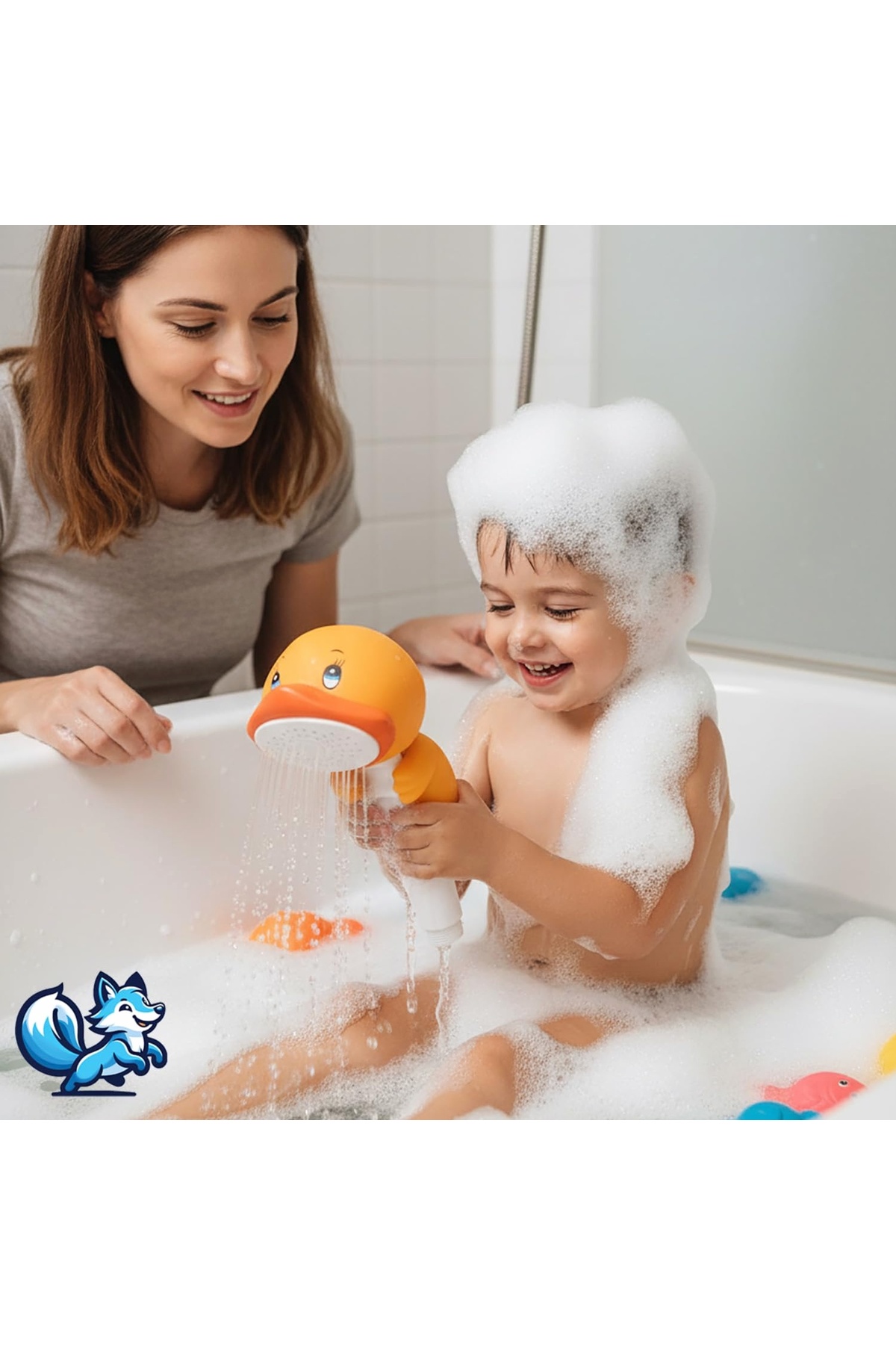 Hype Store Bluefox Sevimli Hayvan Figürlü Bebek Duş Başlığı – Annelerin Yardımcısı Eğitici Banyo Oyuncağı, Kola fotoğrafı 2 (önizleme)