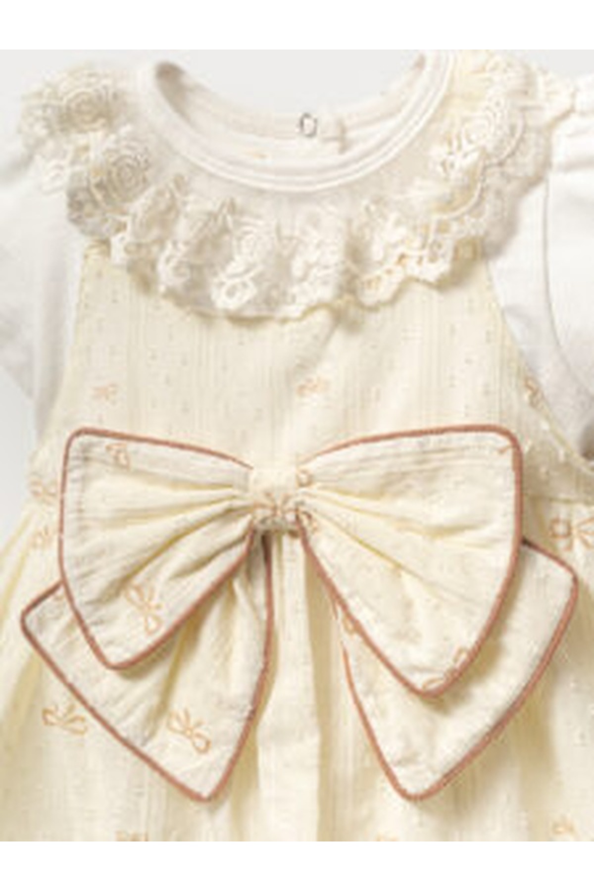 limebabies NOYNOY Kız Bebek 3’lü Takım – Dantel Yakalı Tişört, Fiyonklu Jile Elbise ve Bandana Seti 9-24 Ay fotoğrafı 6 (önizleme)