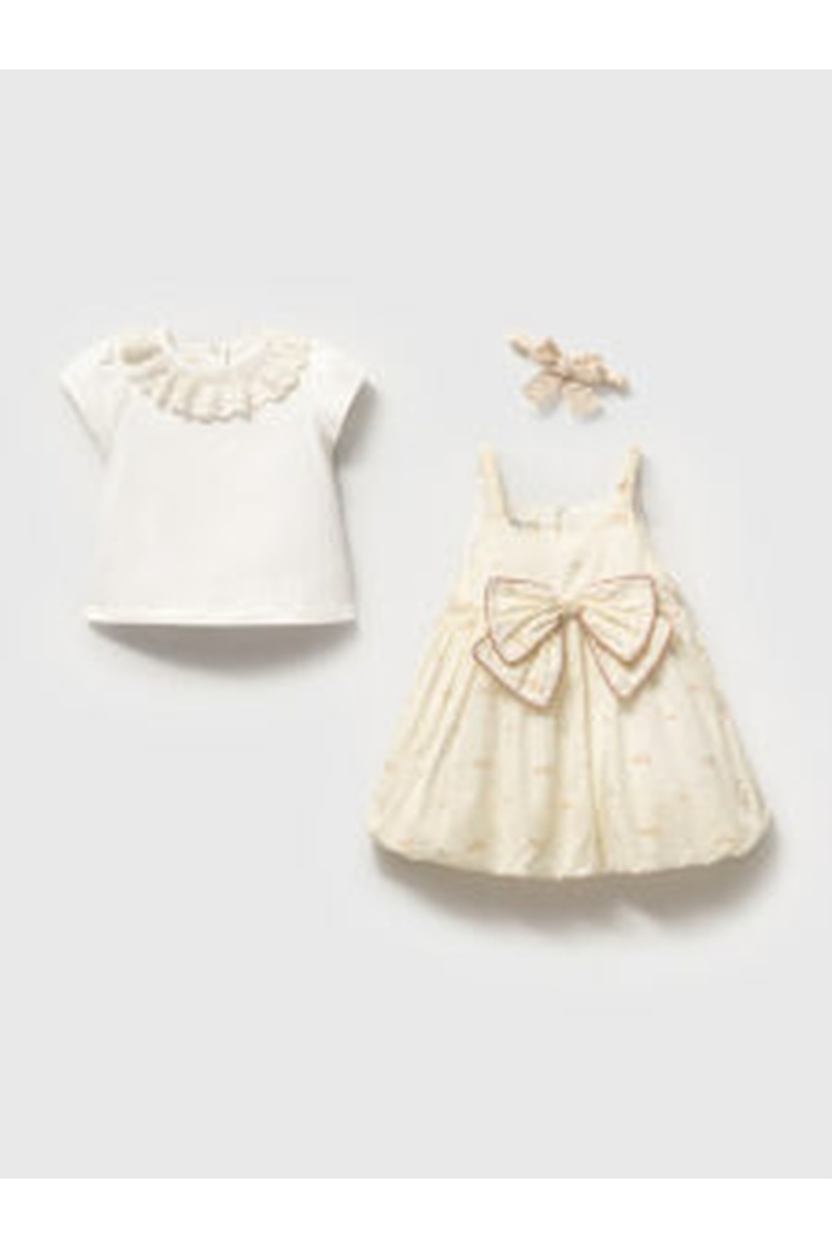 limebabies NOYNOY Kız Bebek 3’lü Takım – Dantel Yakalı Tişört, Fiyonklu Jile Elbise ve Bandana Seti 9-24 Ay fotoğrafı 7 (önizleme)