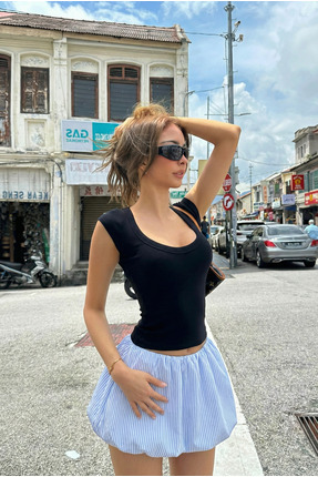 Nuzrk Kadın Beli Lastikli Eteği Lastikli Trend Bubble Balon Etek