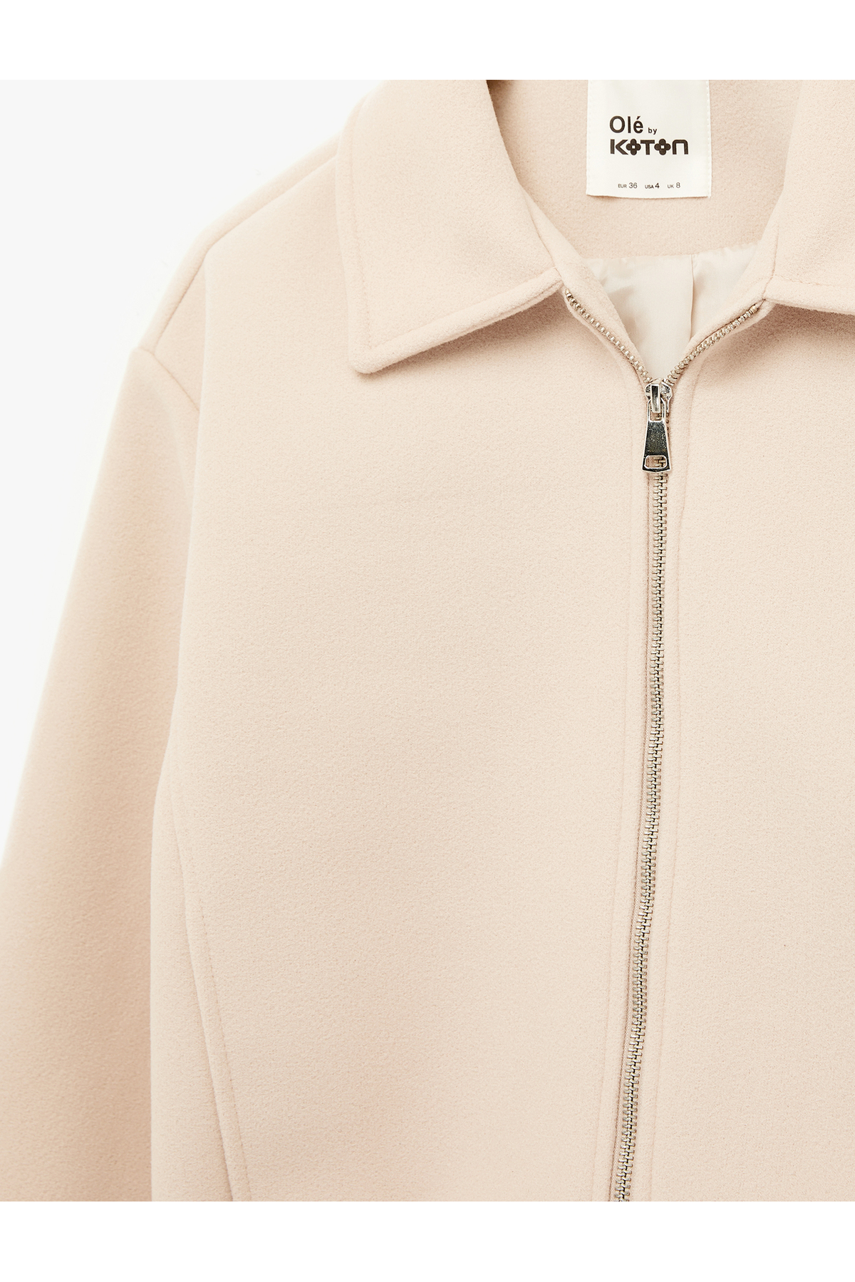 Koton  Cep Detaylı Klasik Yaka Fermuarlı Crop Ceket - Görsel 5