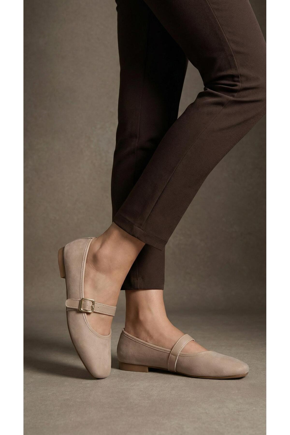 Beyond   Kadın Bej Tokalı Süet 1cm Mary Jane Babet BYNDSHR04 - Görsel 4