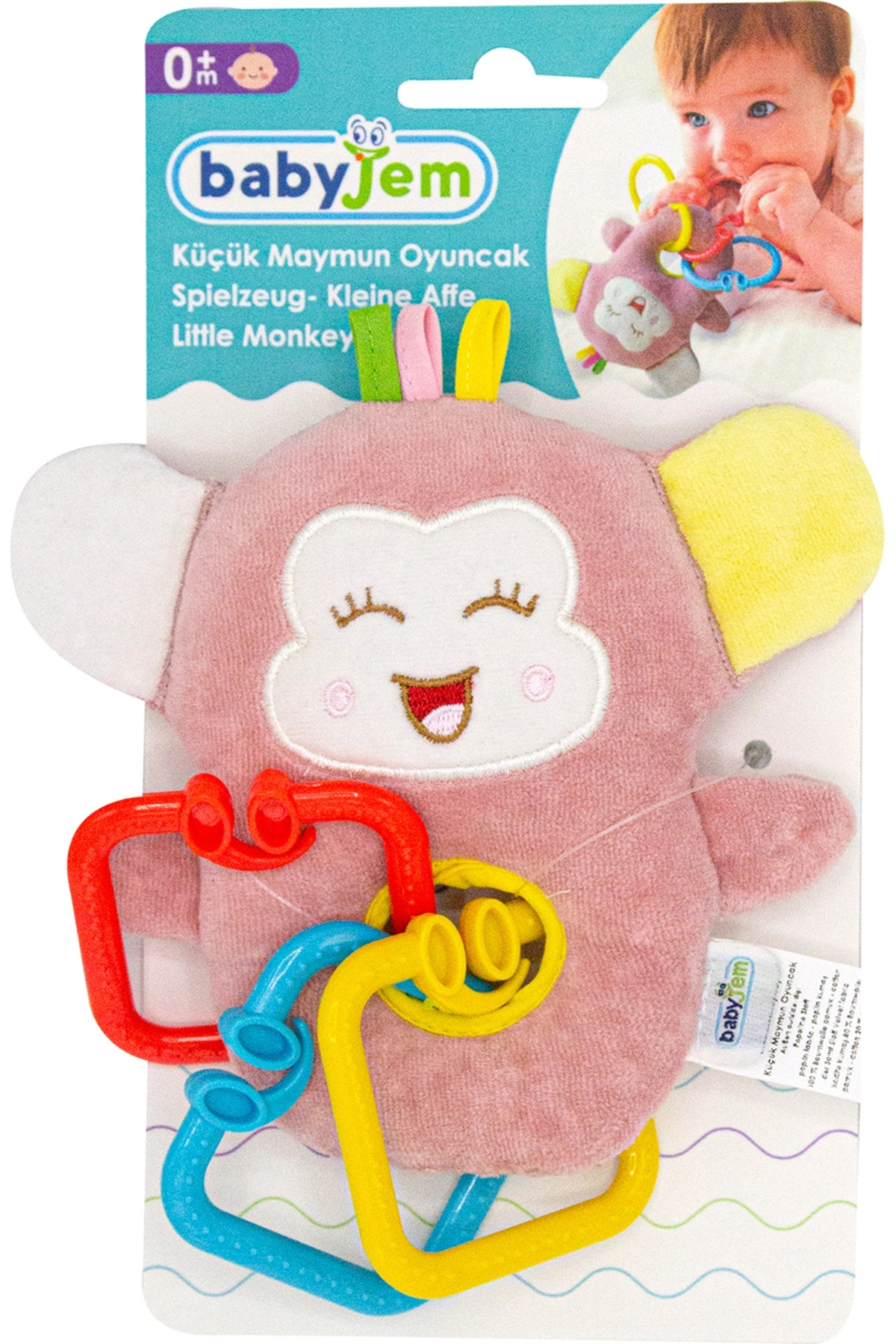 Babyjem Sevimli Maymun Peluş Çıngırak / Gül Kurusu fotoğrafı 5 (önizleme)